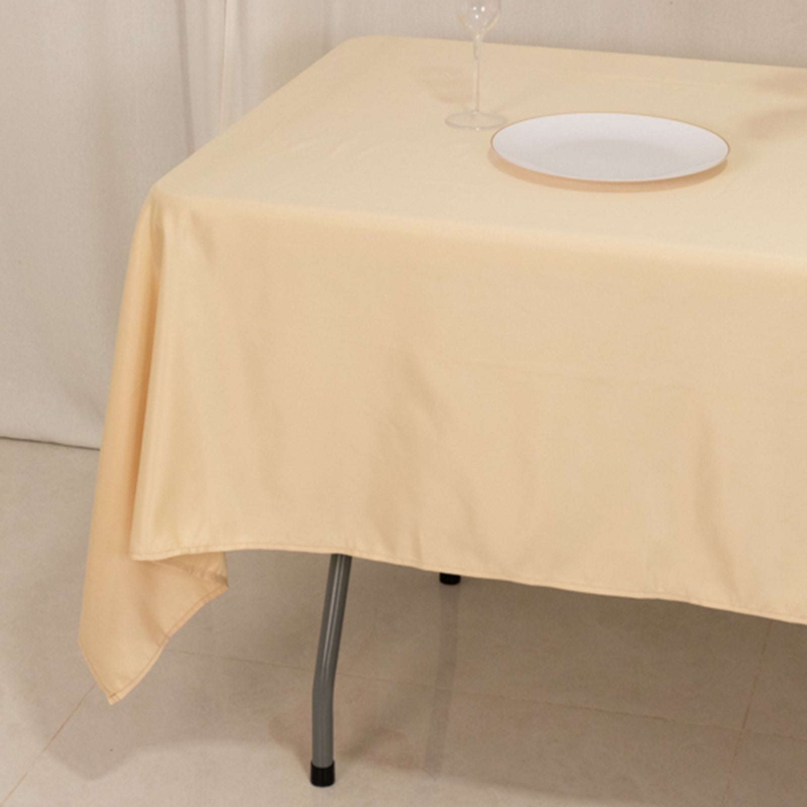 Beige Lamour Satin Rectangle Tablecloth - Durable & Silky Soft, Ideal for Events