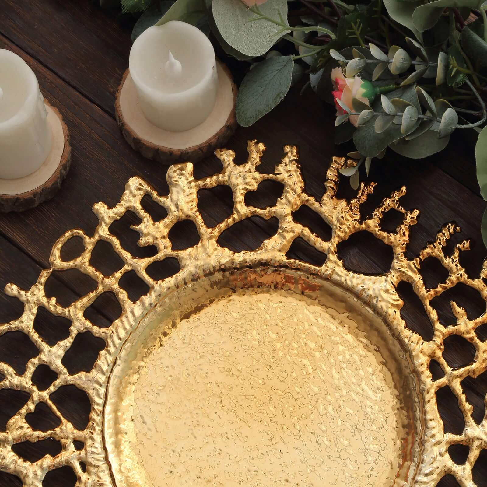 Hot Sale! 6-Pack 13-inch Gold Acrylic Round Charger Plates with Molten Branch Design for Dinner Parties
