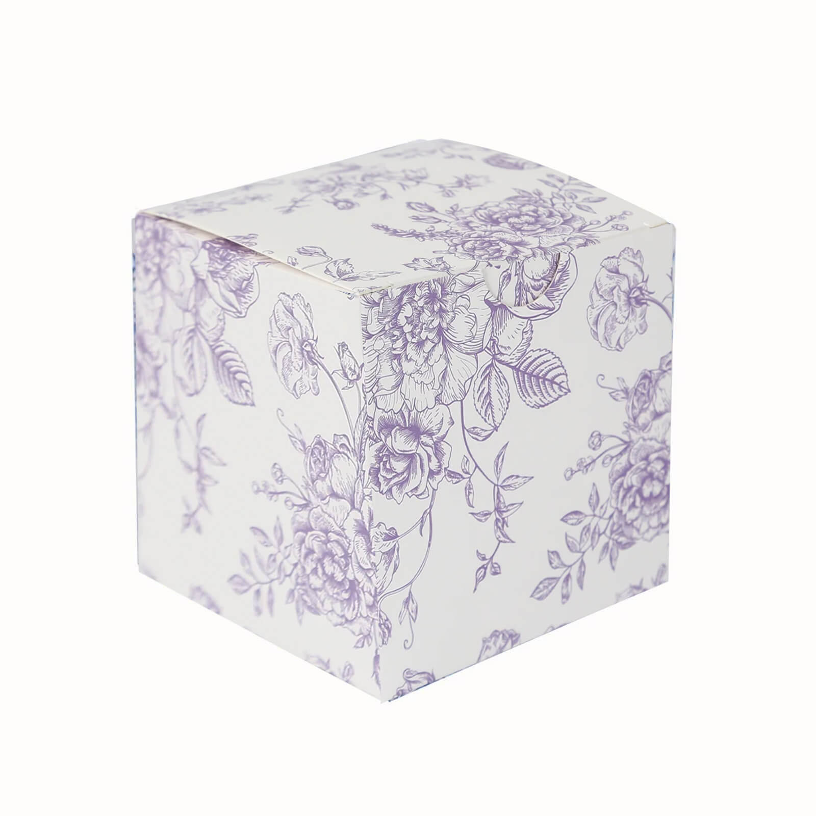 25-Piece Matte Lavender and White French Toile Pattern Cardstock Candy Favor Boxes - 3x3