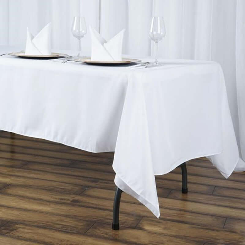 White 60x102 Rectangle Premium Polyester Tablecloth - 220GSM Durable Wrinkle-Free for Weddings & Events