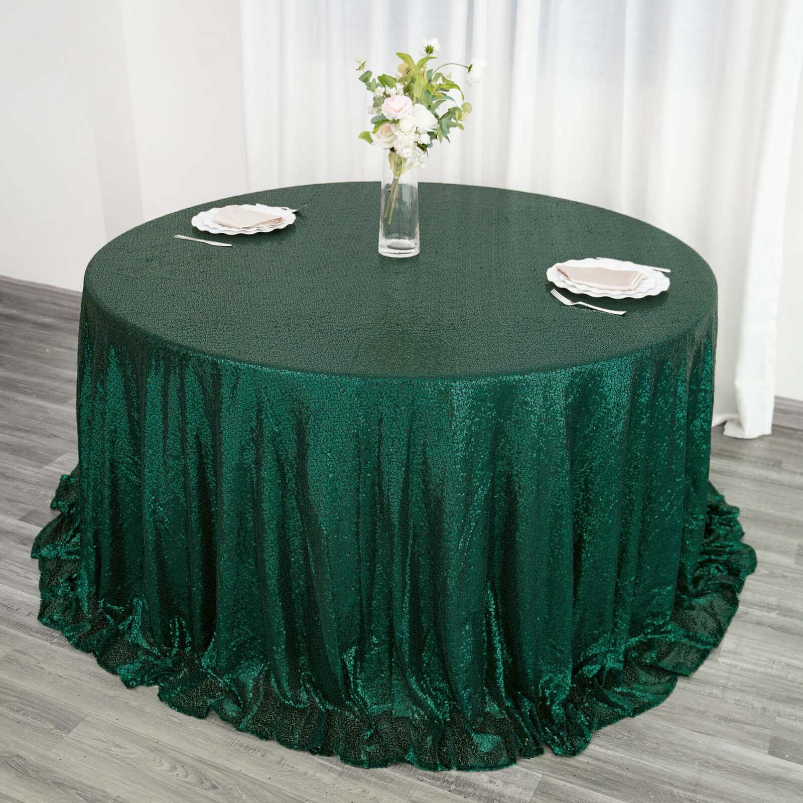 Hunter Emerald Green Seamless 132' Round Sequin Tablecloth - Dazzling Table Cover