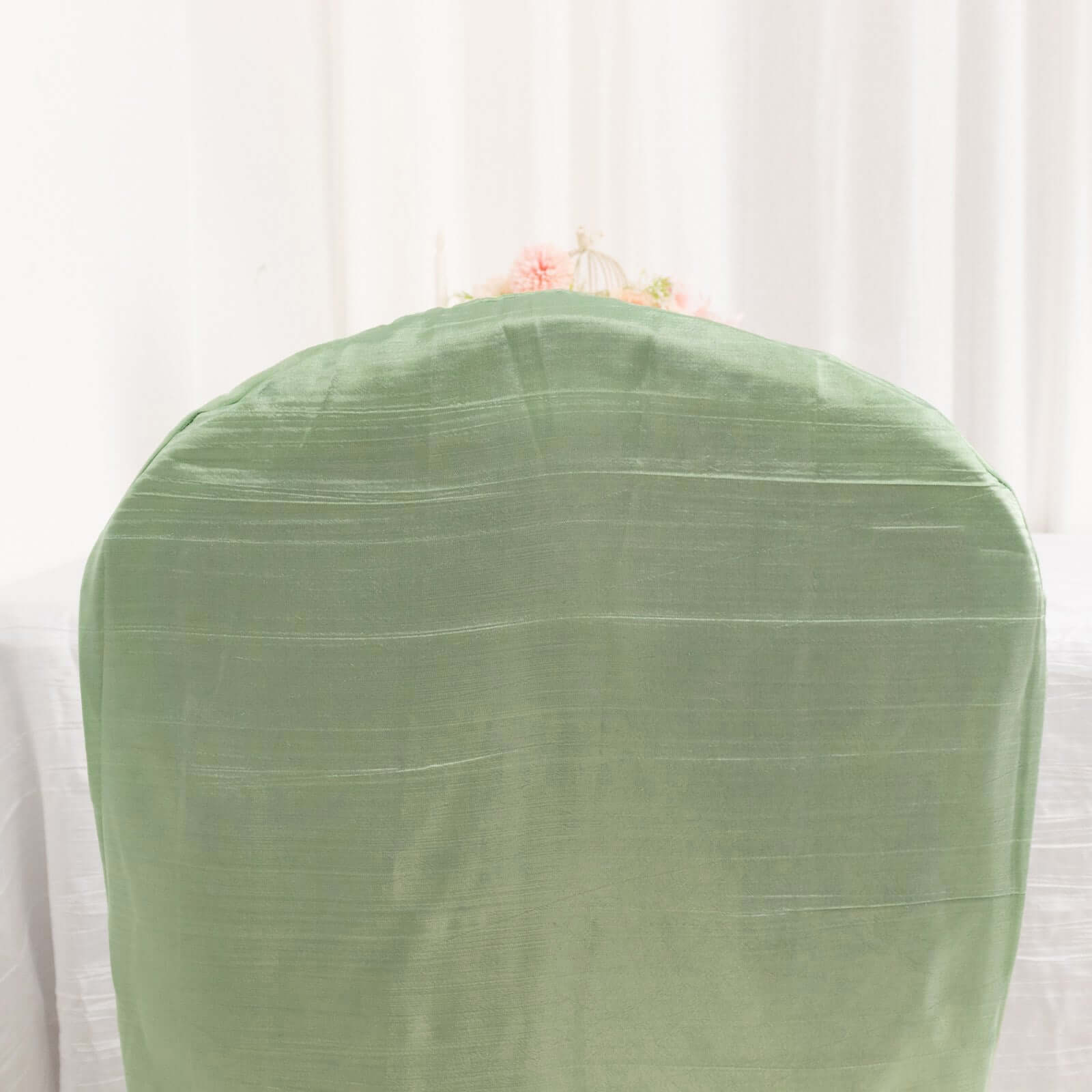 Reusable Sage Green Crinkle Crushed Taffeta Slipcover for Banquet Chairs