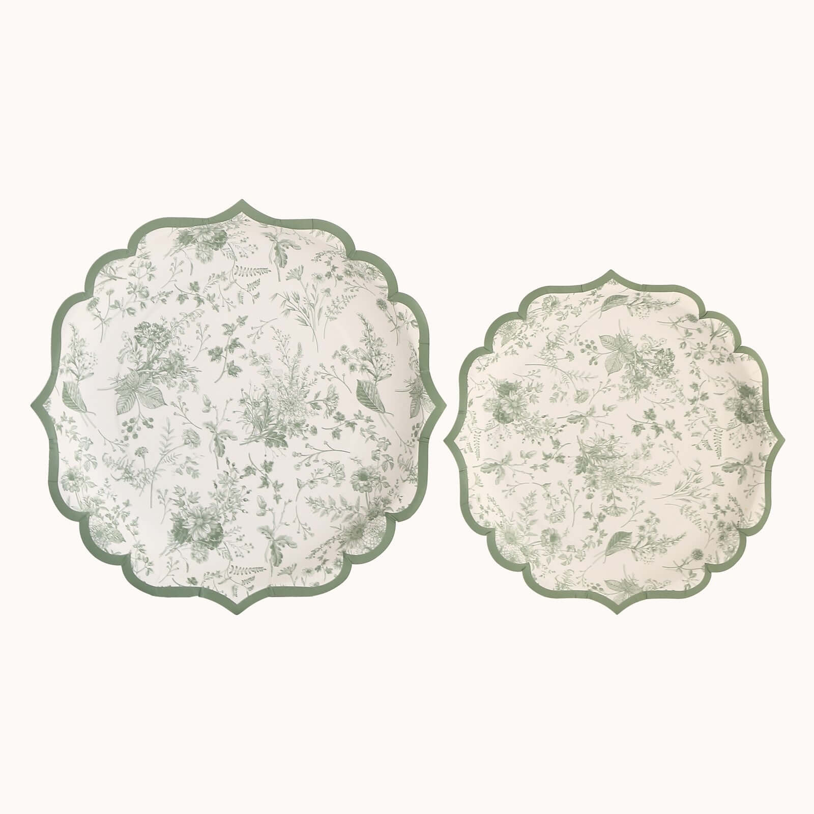 25-Pack Disposable 10-Inch White & Sage Green French Toile Party Dinner Plates - Ideal for Classy Events