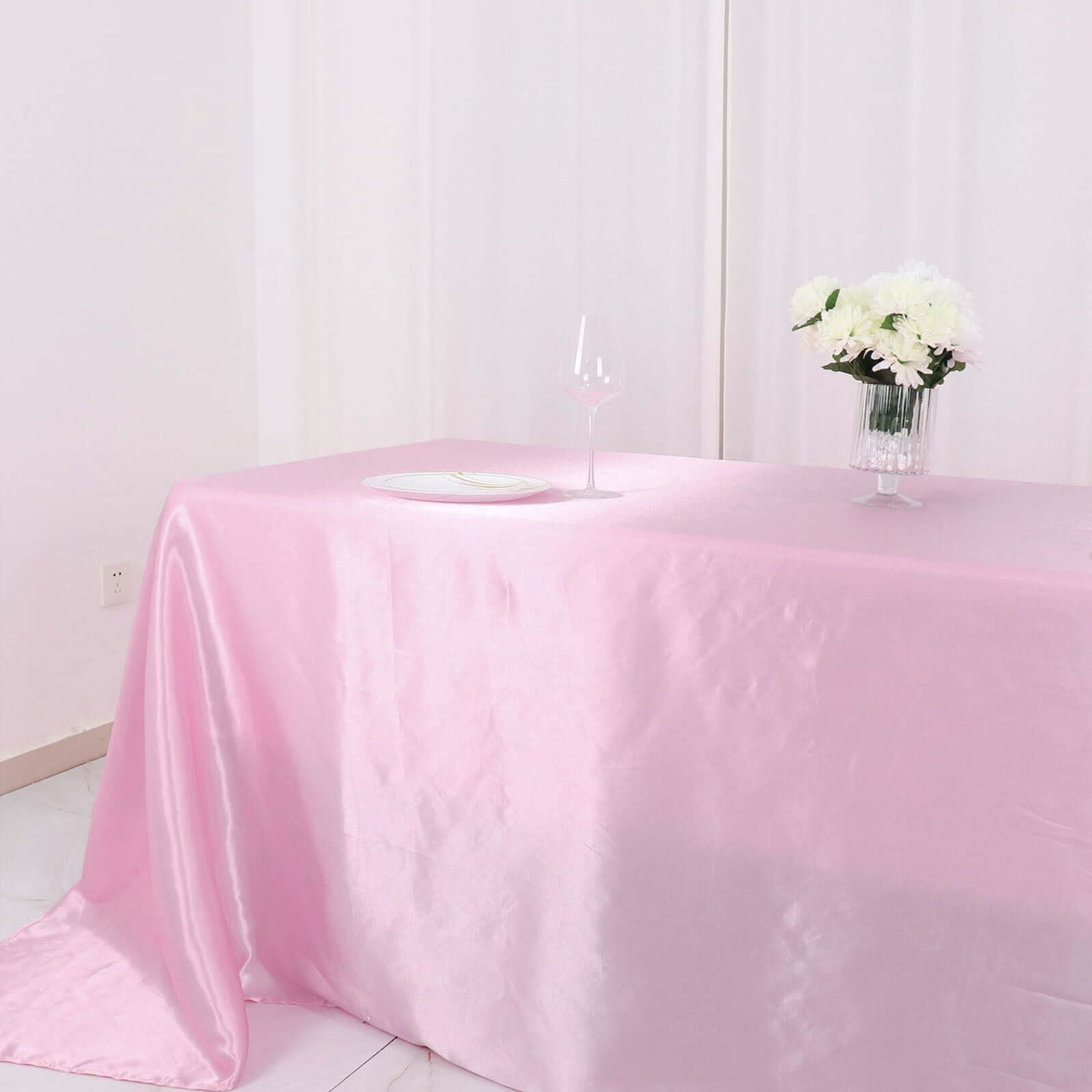 Exclusive Pink Satin 90x132 Seamless Rectangular Tablecloth