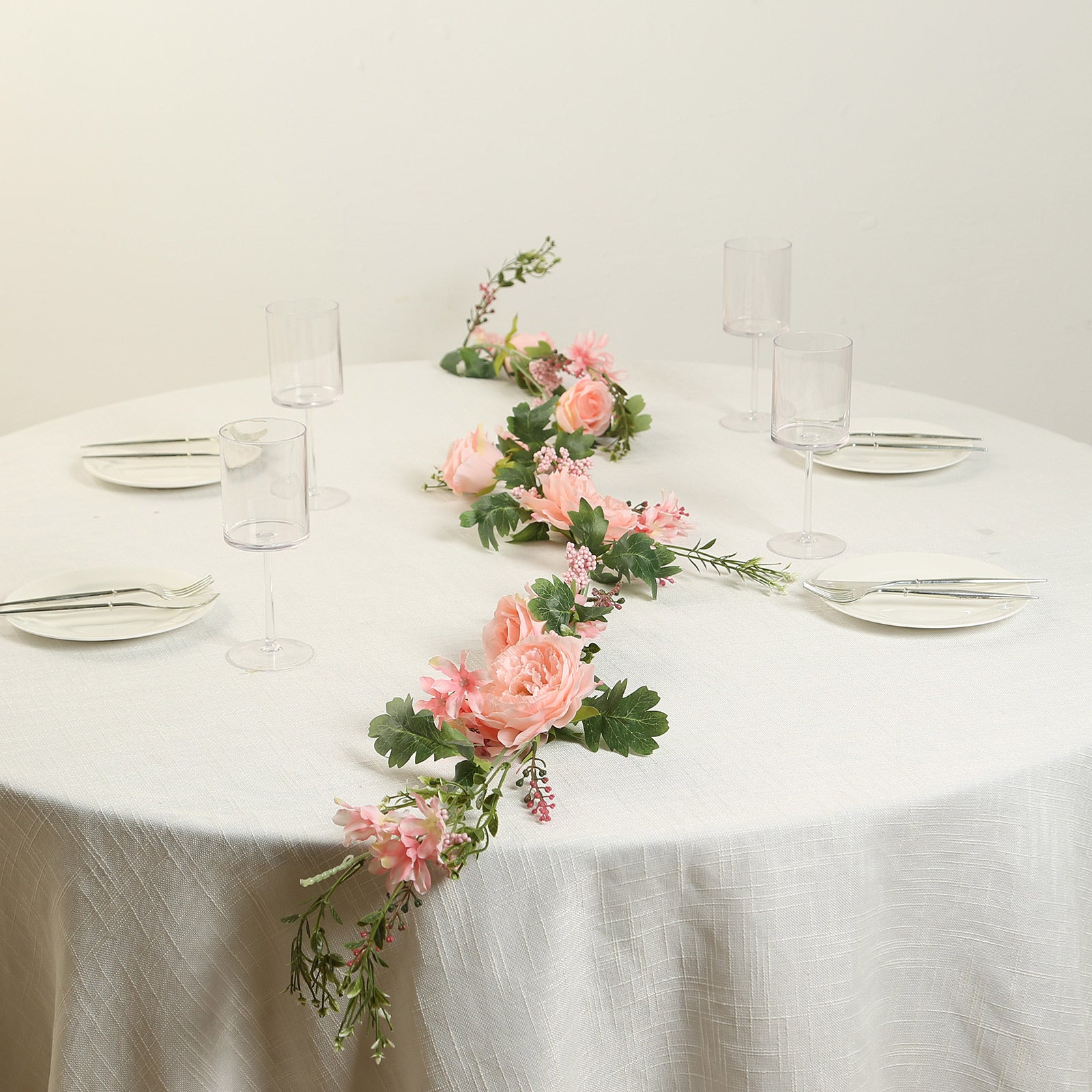 Hot Sale! 6ft Artificial Blush Silk Rose and Peony Flower Garland with Greenery for Decor