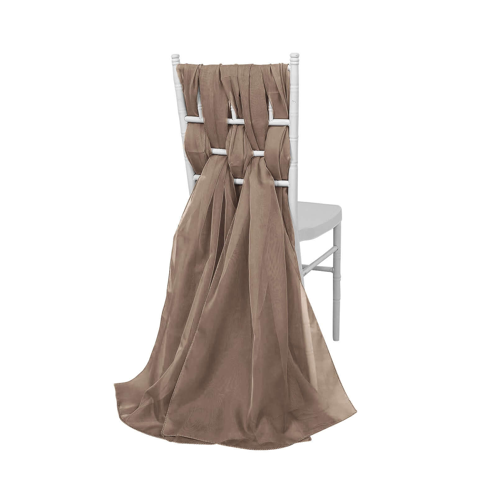 5-Pack Taupe Premium Chiffon Chair Sashes - Soft, Lightweight Designer Chair Bows (22x78)