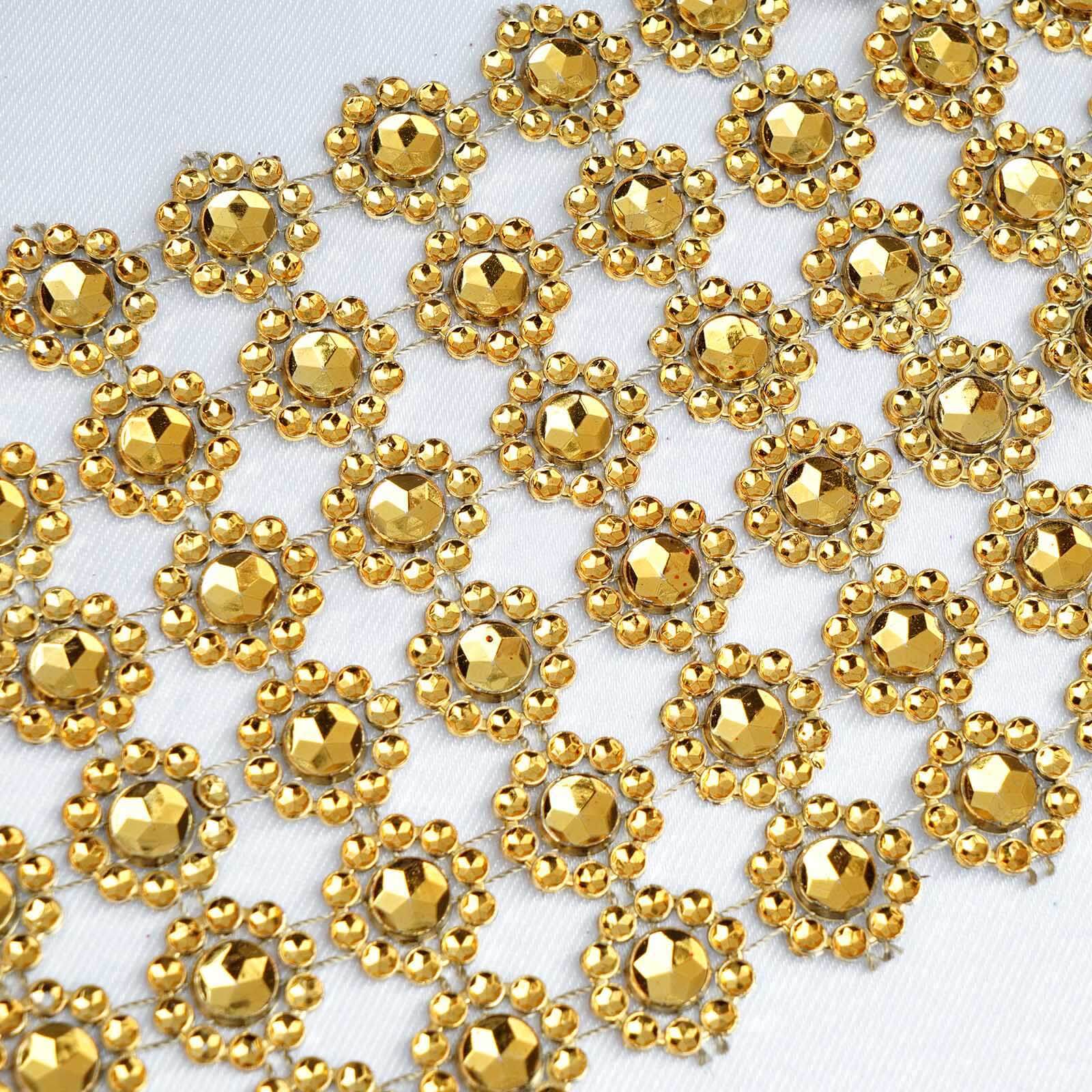 Hot Sale! 4 - inch Wide, 10 - Yard Gold Fleur Diamond Rhinestone Ribbon for DIY Crafts and Decor