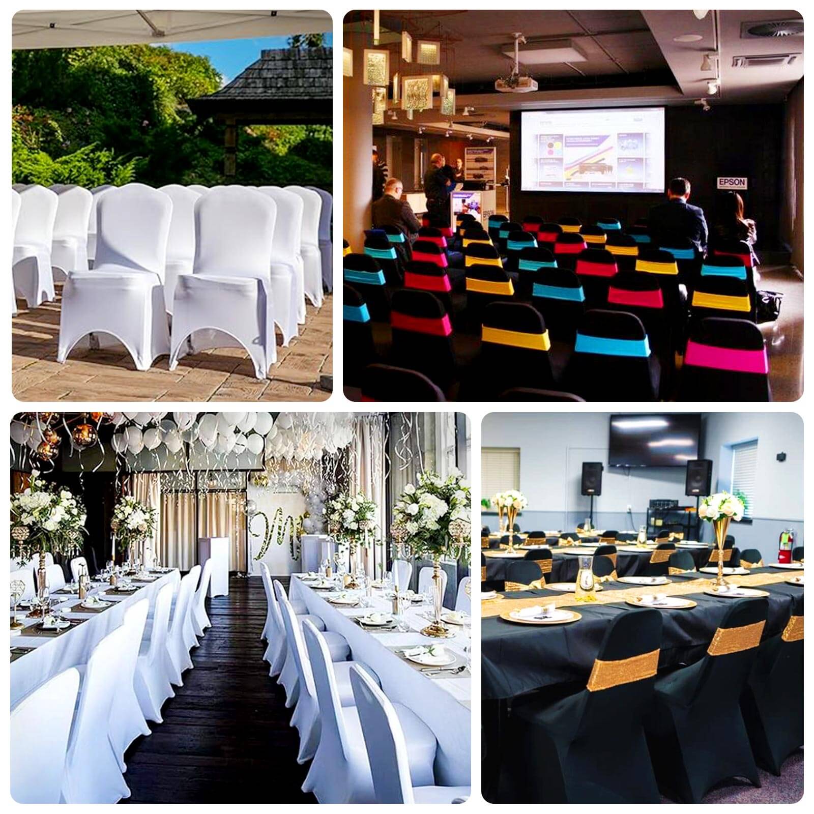 Hot! Black Premium Stretch Spandex Banquet Chair Cover - Durable 160GSM Fabric with 3 - Way Arch & Foot Pockets