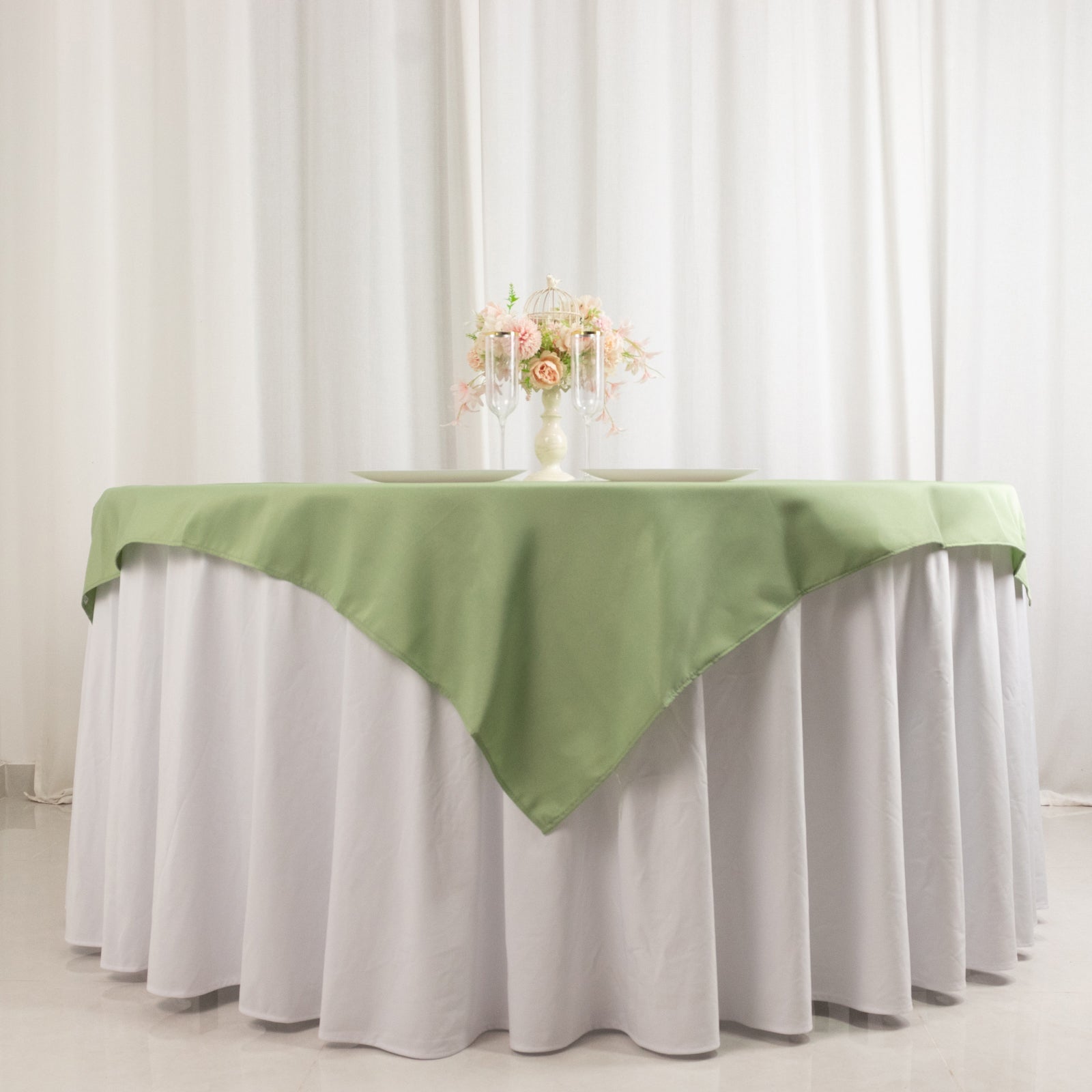 Hot Sale! 54x54 Sage Green Premium Polyester Square Table Overlay - Stain & Wrinkle Resistant 220GSM Table Topper
