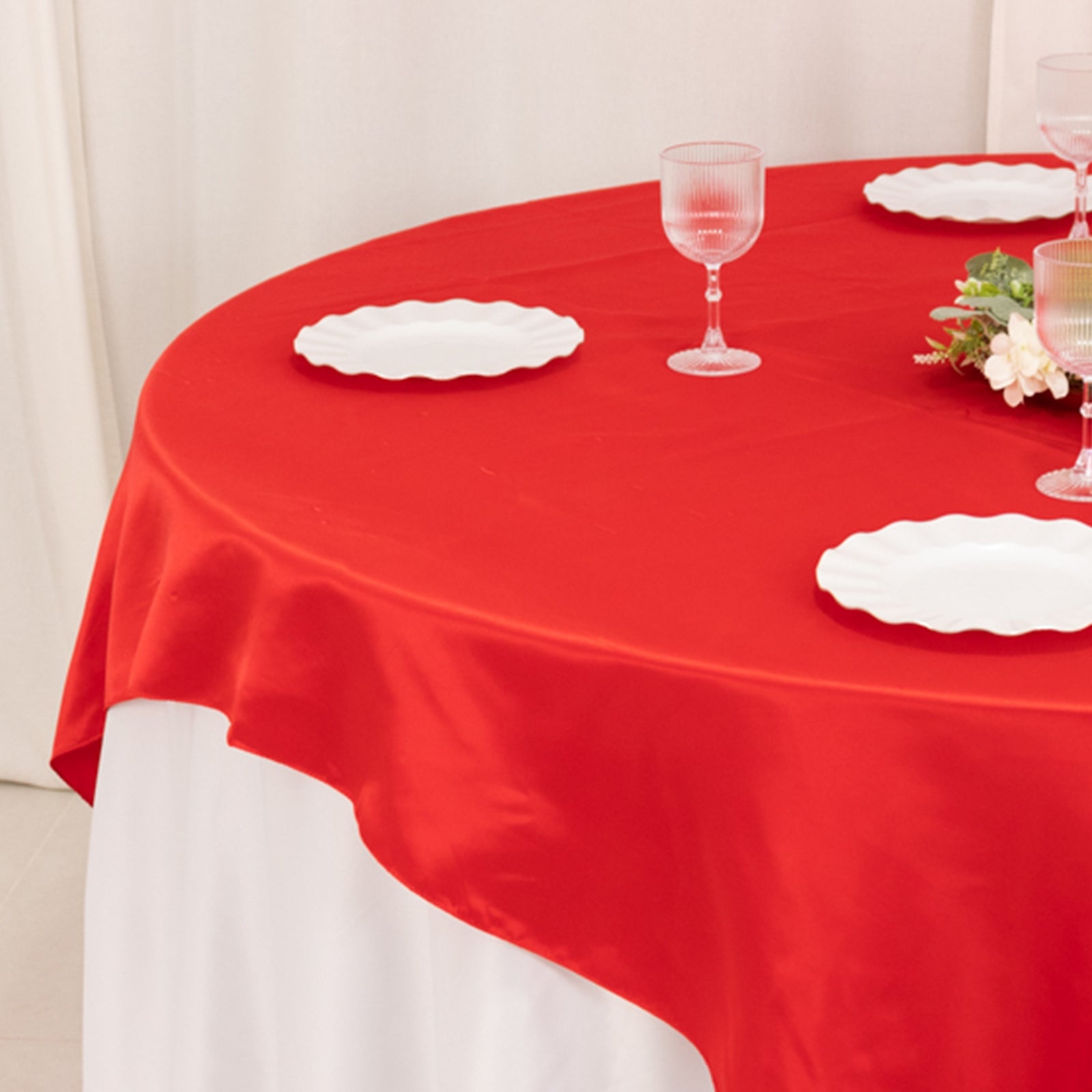 Hot Sale! Red Lamour Satin Square Table Overlay 72x72 for Various Events