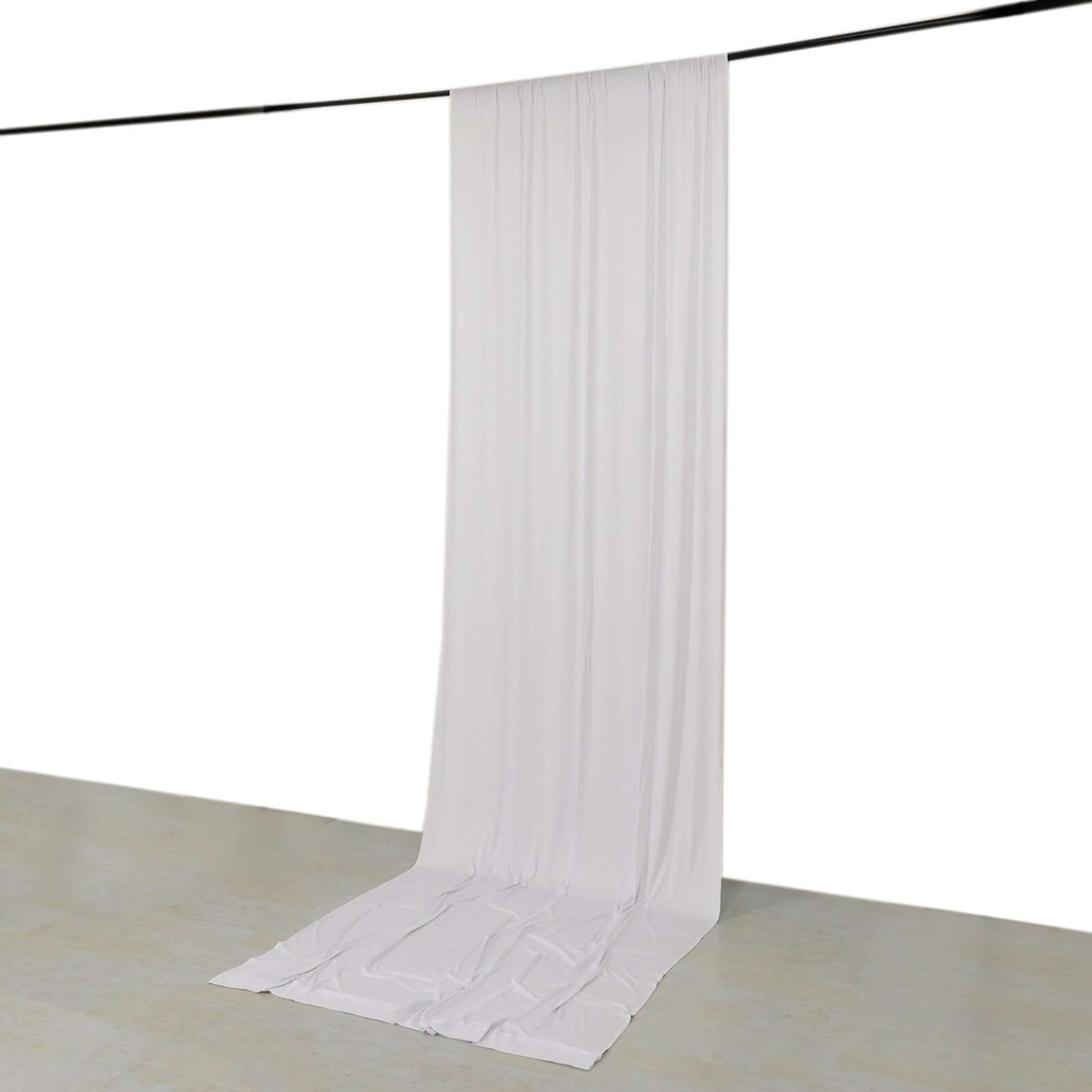 Exclusive White 4-Way Stretch Spandex Event Curtain - 5ftx14ft, Wrinkle-Free with Rod Pockets