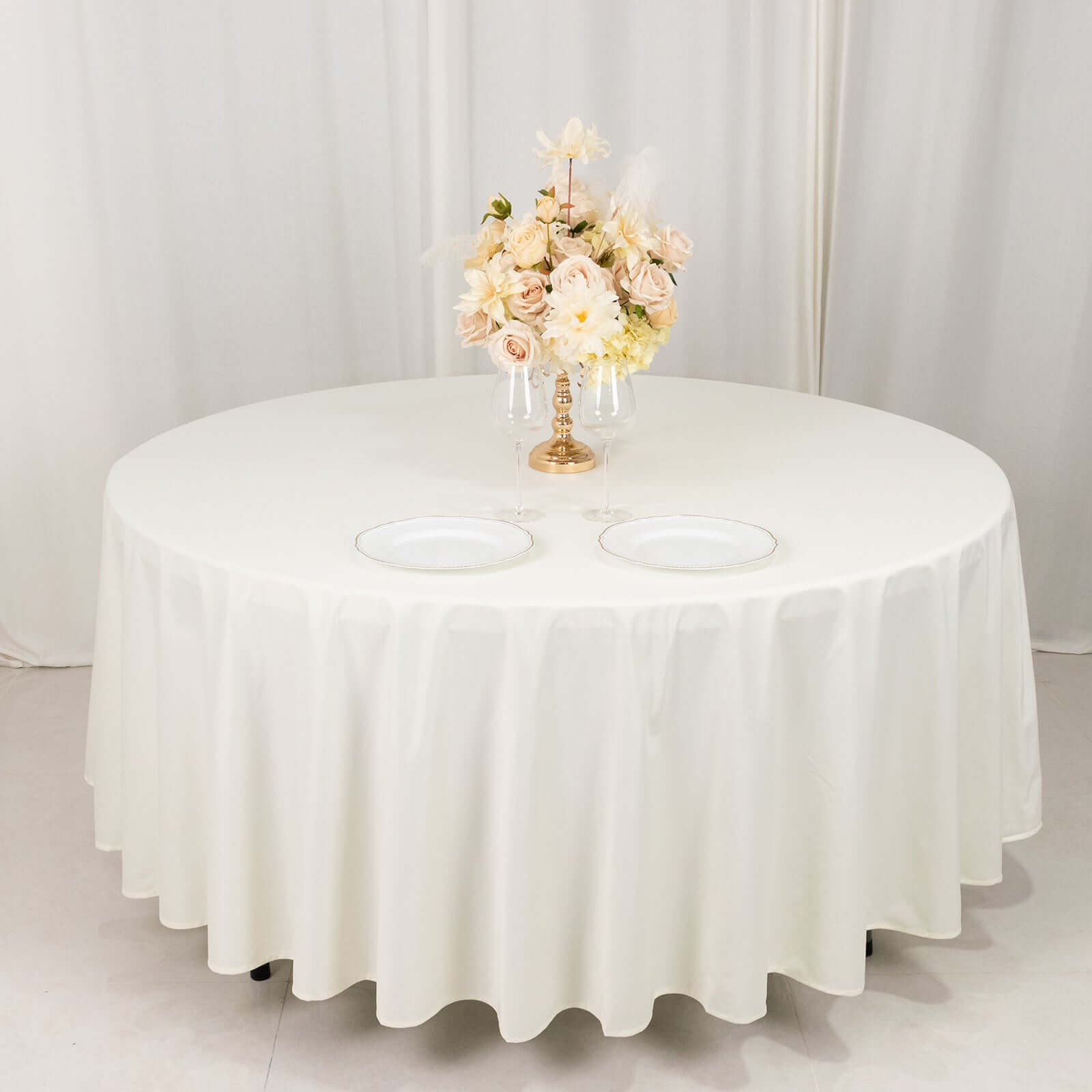 Ivory Premium Wrinkle-Free & Stain-Resistant 108' Scuba Round Tablecloth