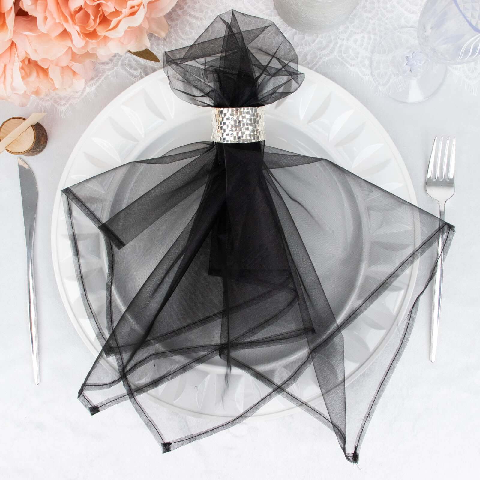 Great Deal! 10-Pack of 23x23 Black Organza Sheer Dinner Napkins