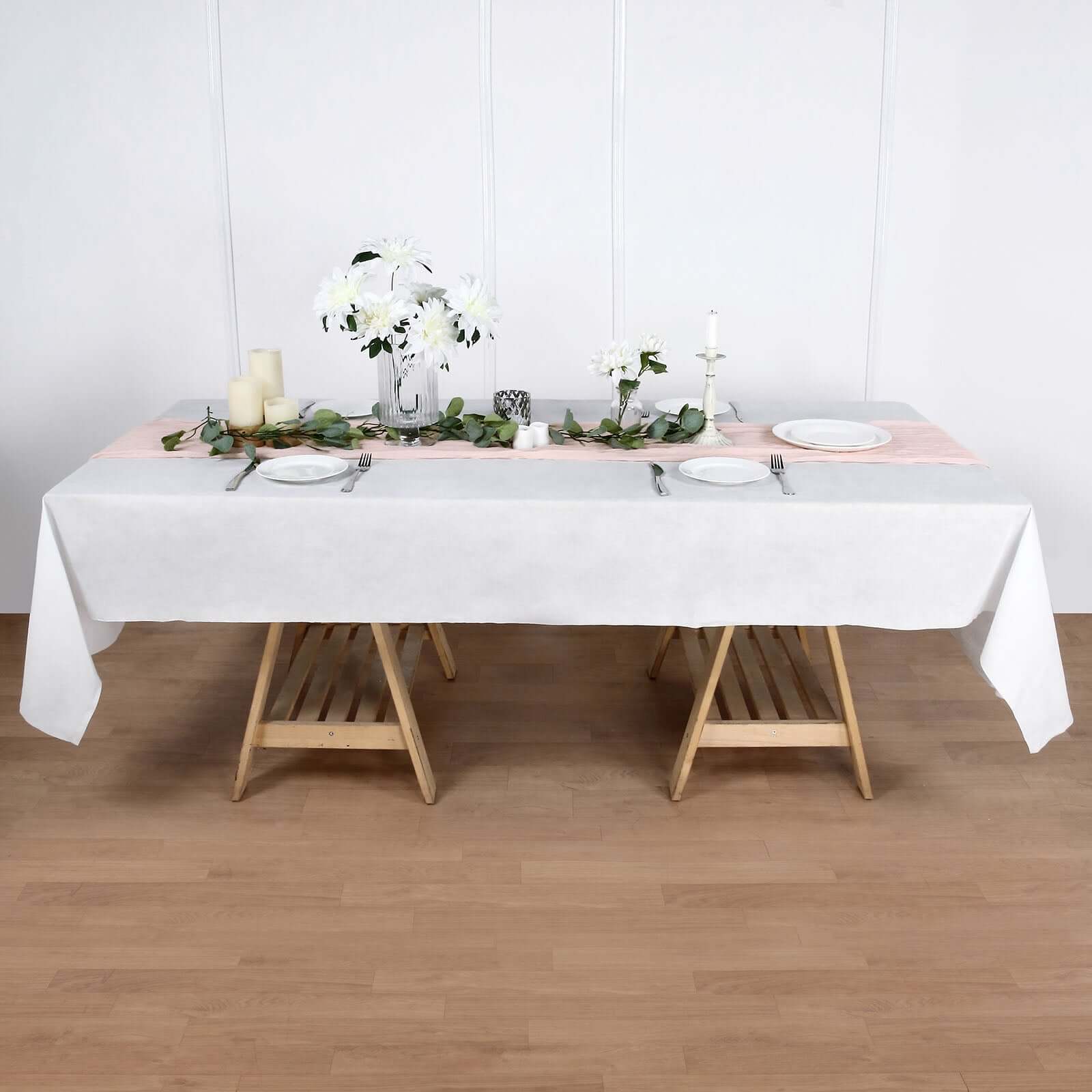 Disposable White Airlaid Rectangle Tablecloth 50x108 - Linen - Like for Easy Cleanup