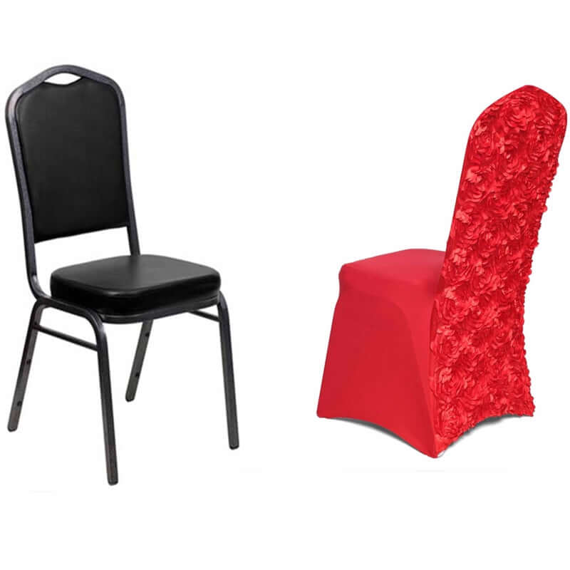 Red Satin Rosette Stretch Slip-On Cover for Banquet Chairs - Great Value!