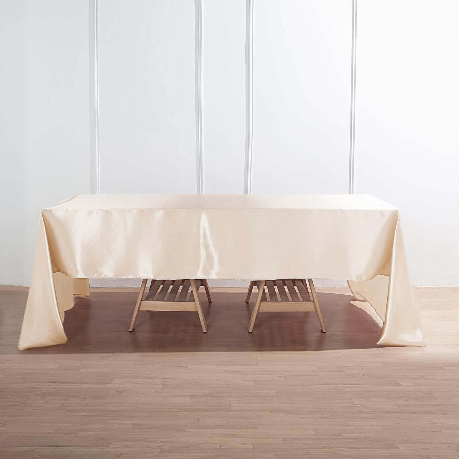 Beige Satin 60x126 Rectangular Tablecloth - Smooth & Lustrous, Ideal for Events