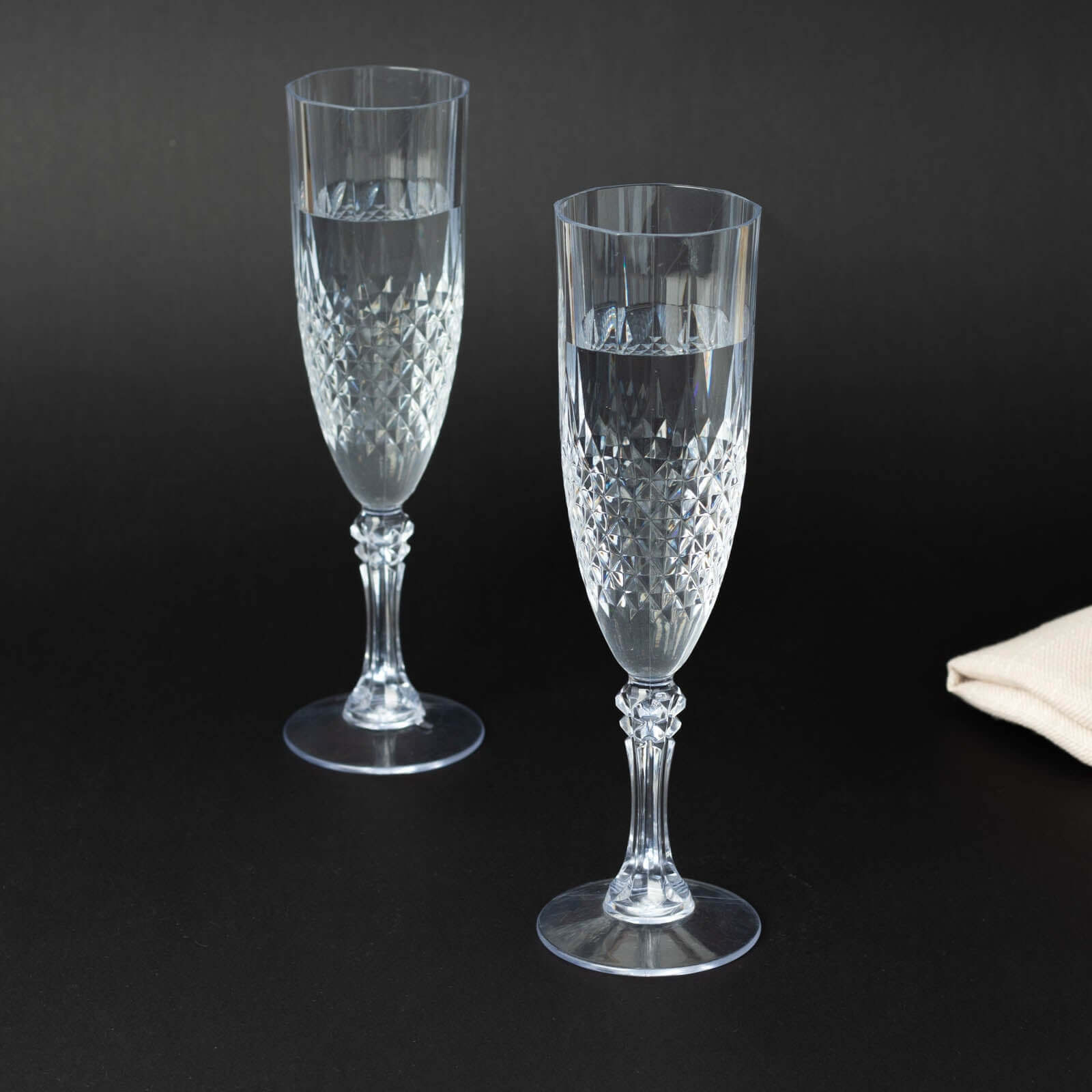 Get This 6-Pack of Reusable 8oz Clear Plastic Champagne Flutes with Crystal Cut Design