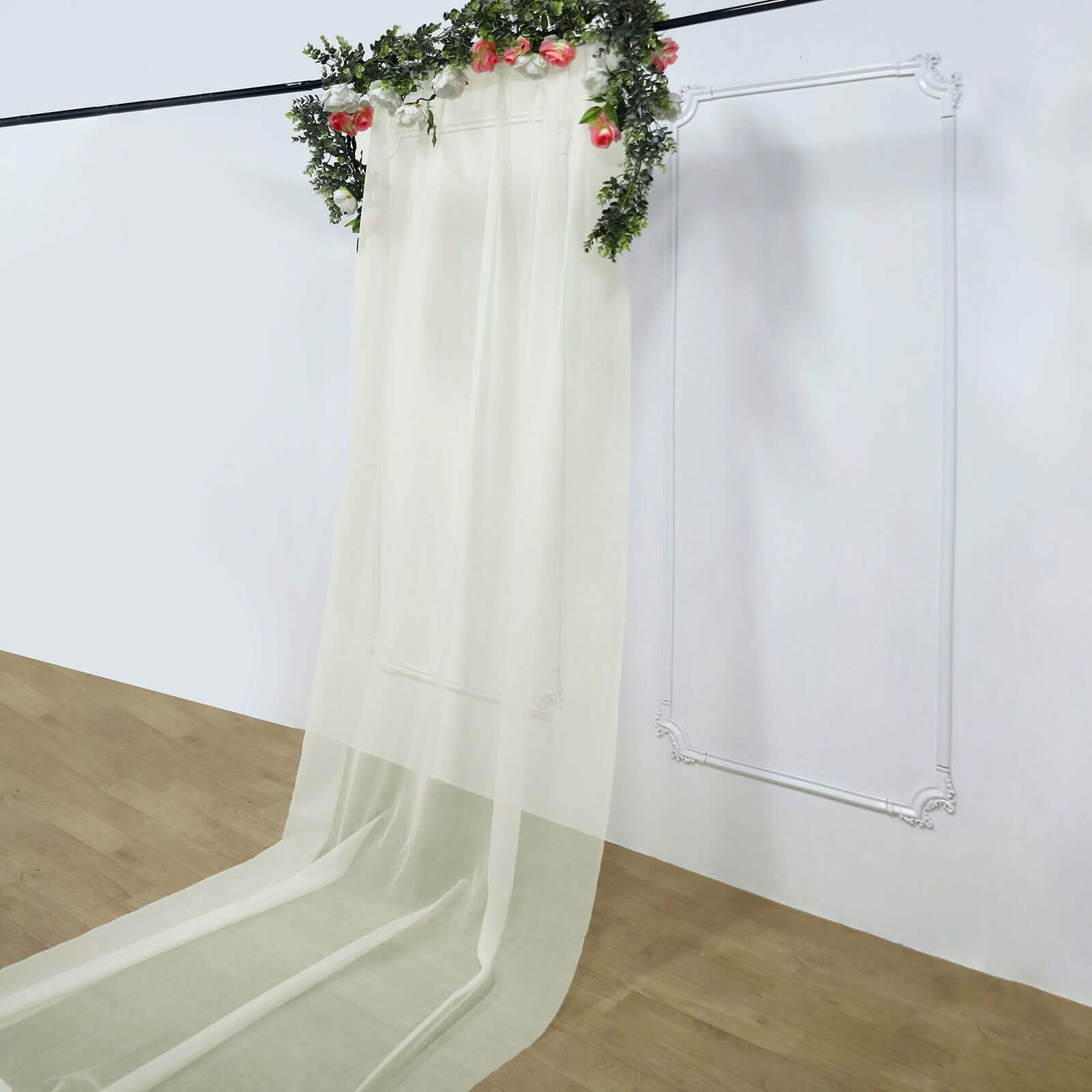 5ft x 14ft Ivory Premium Chiffon Curtain Panel - Durable Flame Resistant, Ideal for Events