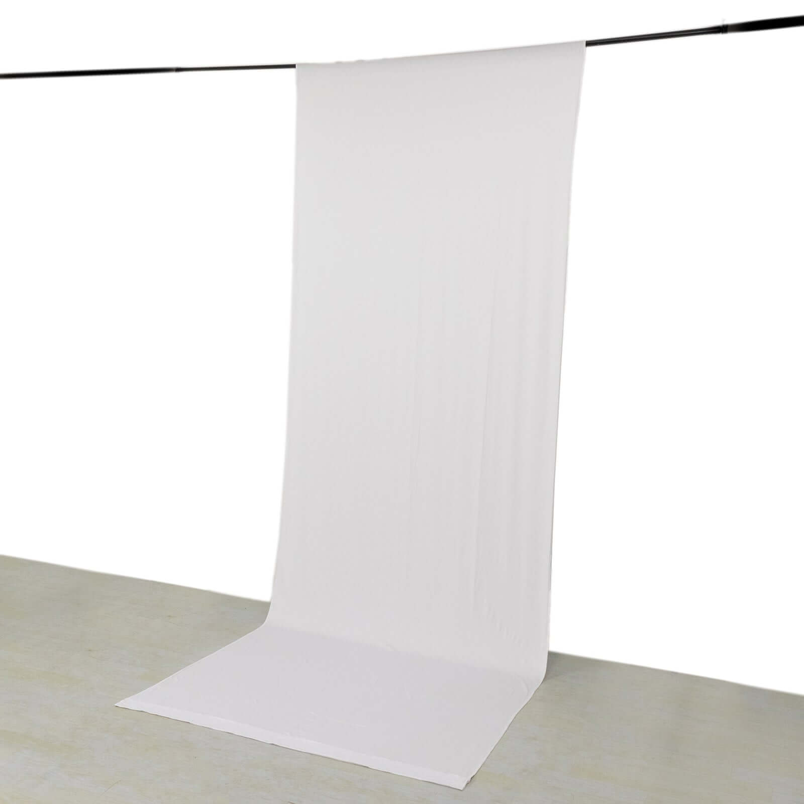 Exclusive White 4-Way Stretch Spandex Event Curtain - 5ftx14ft, Wrinkle-Free with Rod Pockets
