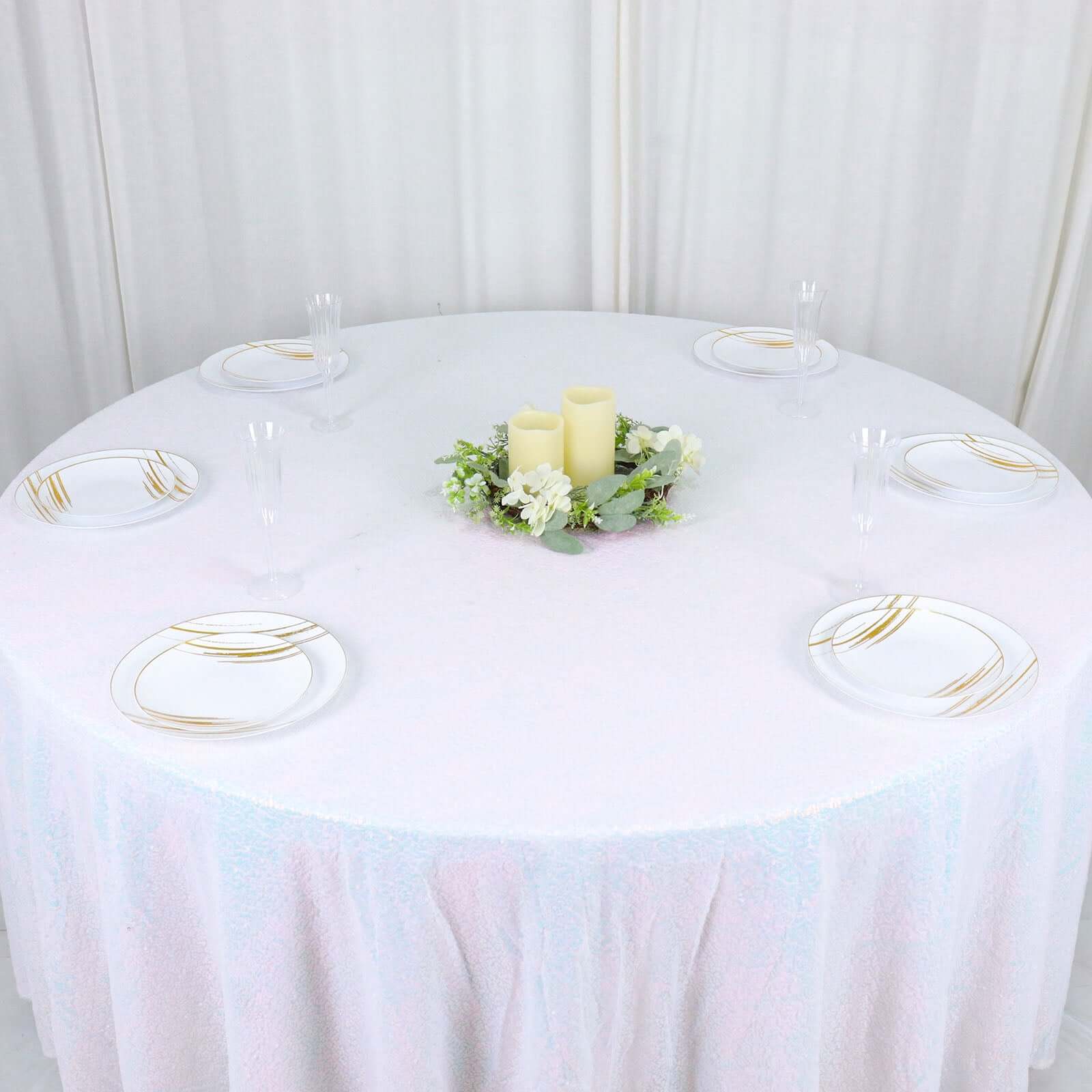 Hot! 120" Iridescent Blue Sequin Round Tablecloth - Seamless Glitter Cover