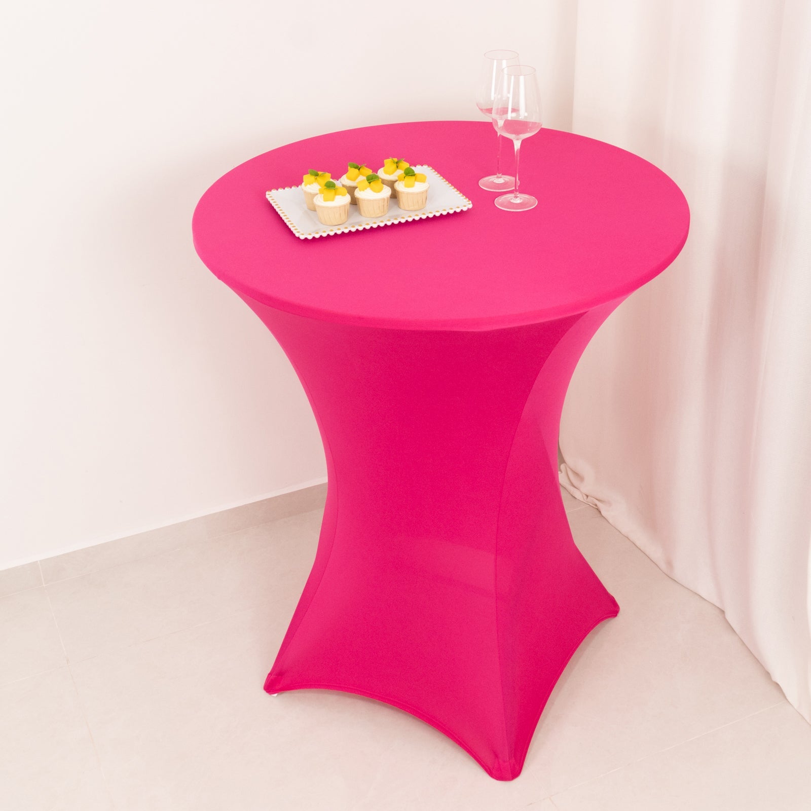 Fuchsia Spandex Stretch Fitted Cocktail Table Cover for 33 - 36 Round Tables - Easy Maintenance