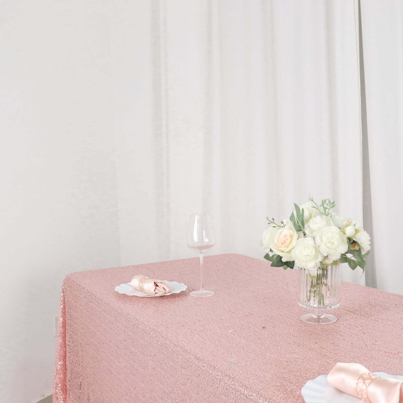 Rose Gold Glittering Sequin Rectangle Tablecloth, 60x126 Size