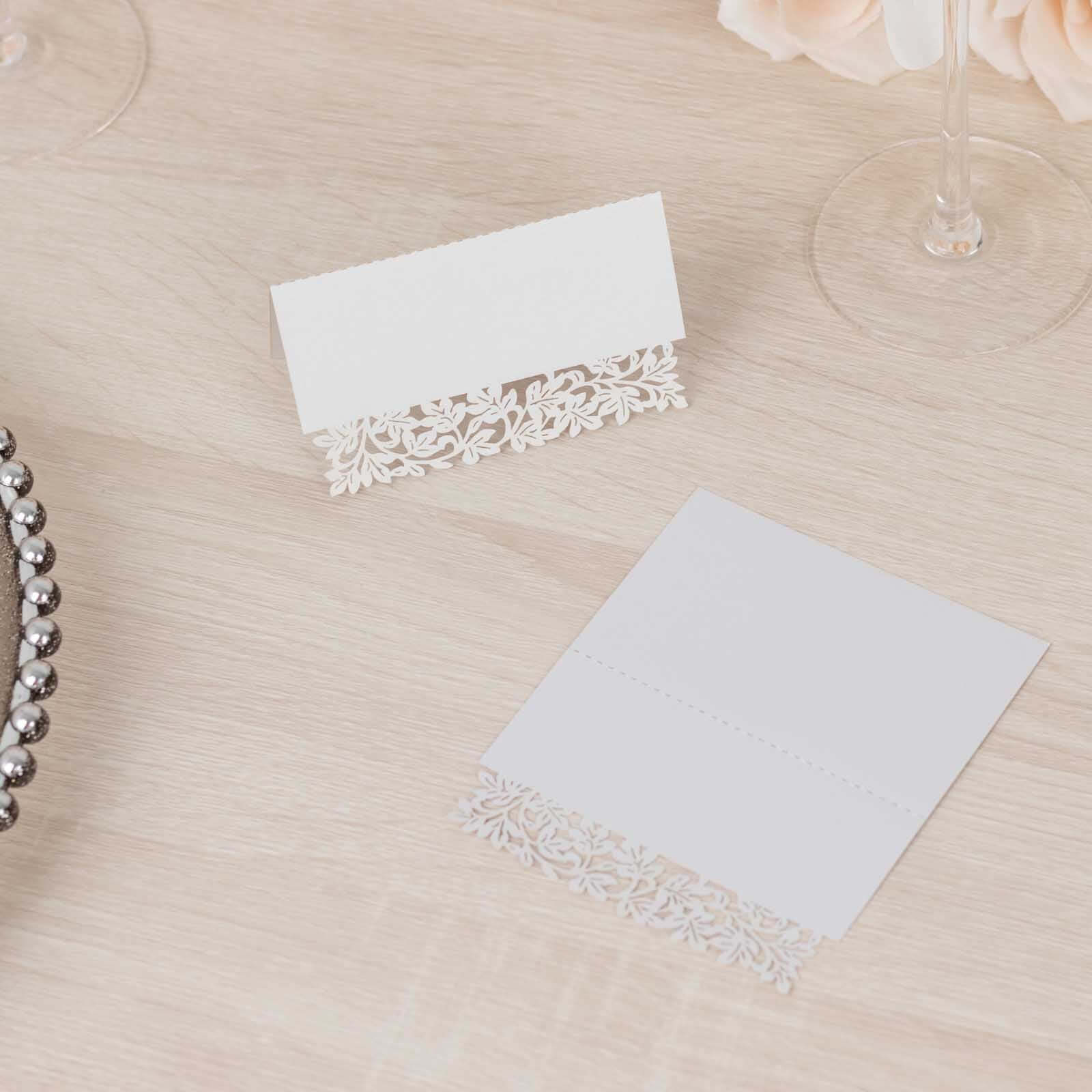 Hot Deal! 50-Pack Printable White Wedding Place Cards with Laser-Cut Leaf Vine Design, 210 GSM