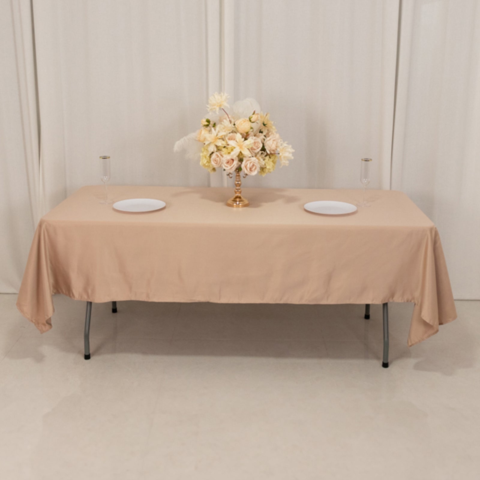 Luxurious Nude Lamour Satin Rectangle Tablecloth - 60x102, Durable & Silky Soft