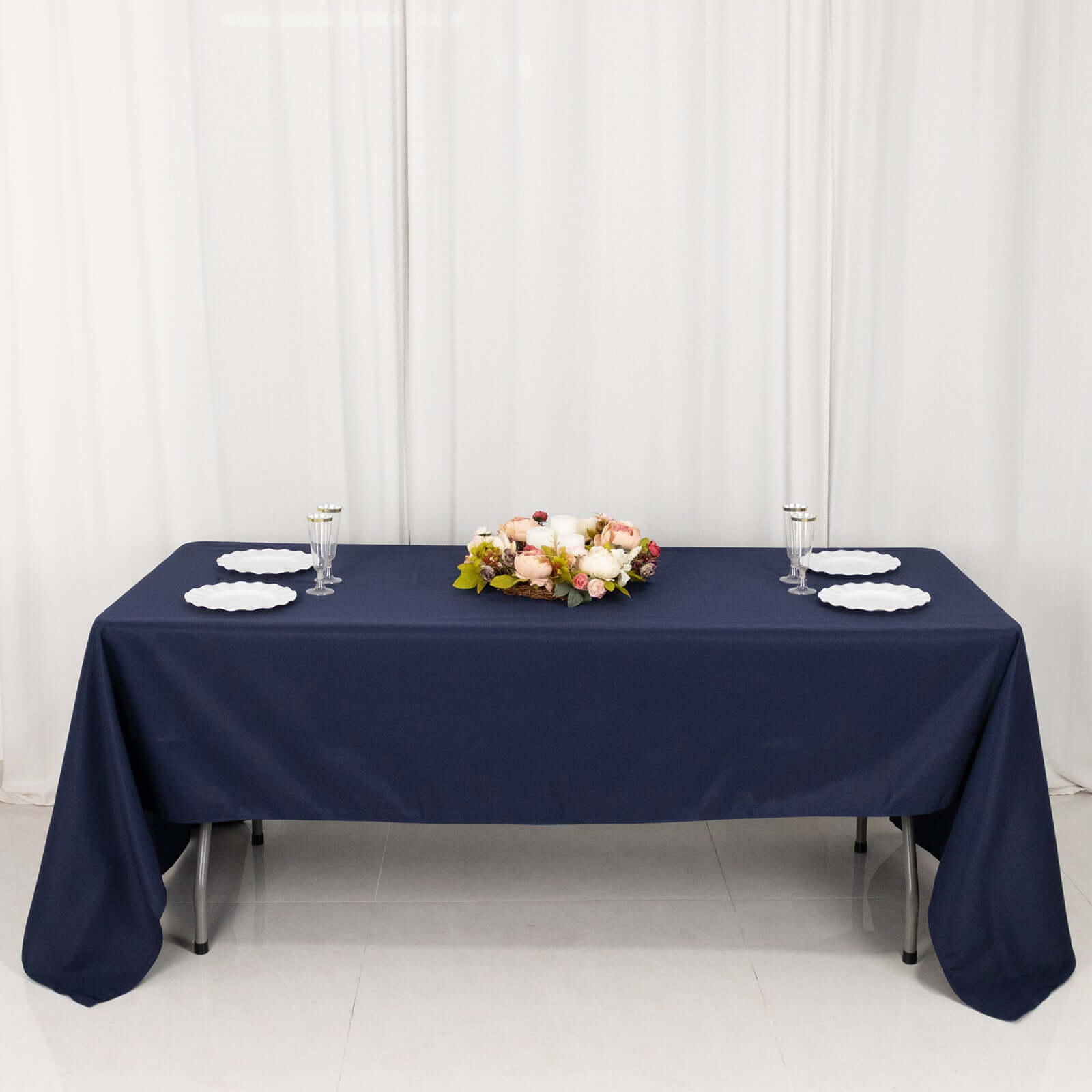 Navy Blue Premium Polyester 60x126 Rectangle Tablecloth - Stain-Resistant 220GSM Finish, Ideal for Events