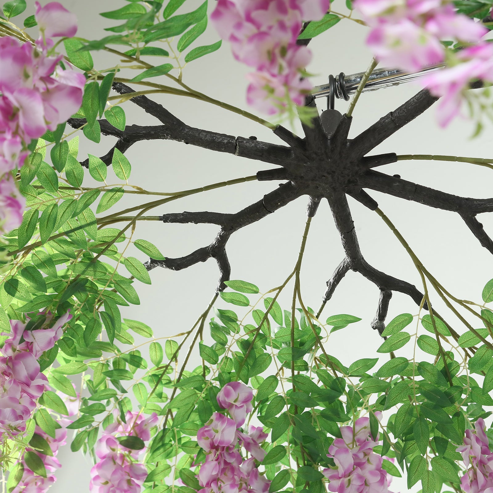 55-Inch Artificial Silk Lavender Lilac Wisteria Vine Round Hanging Floral Chandelier with Detachable Branches