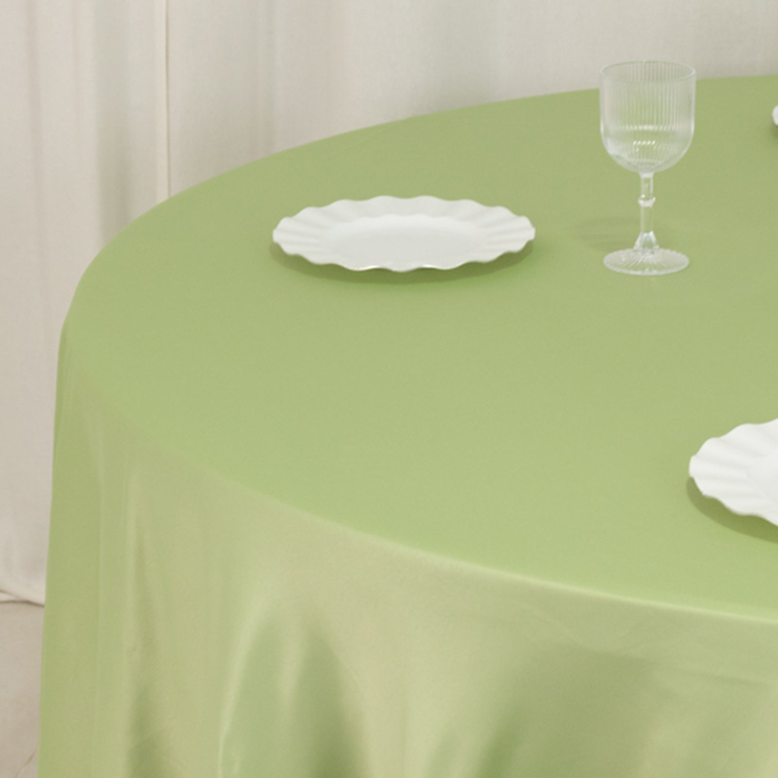 Durable Silk-Like Sage Green Lamour Satin 108-Inch Round Tablecloth