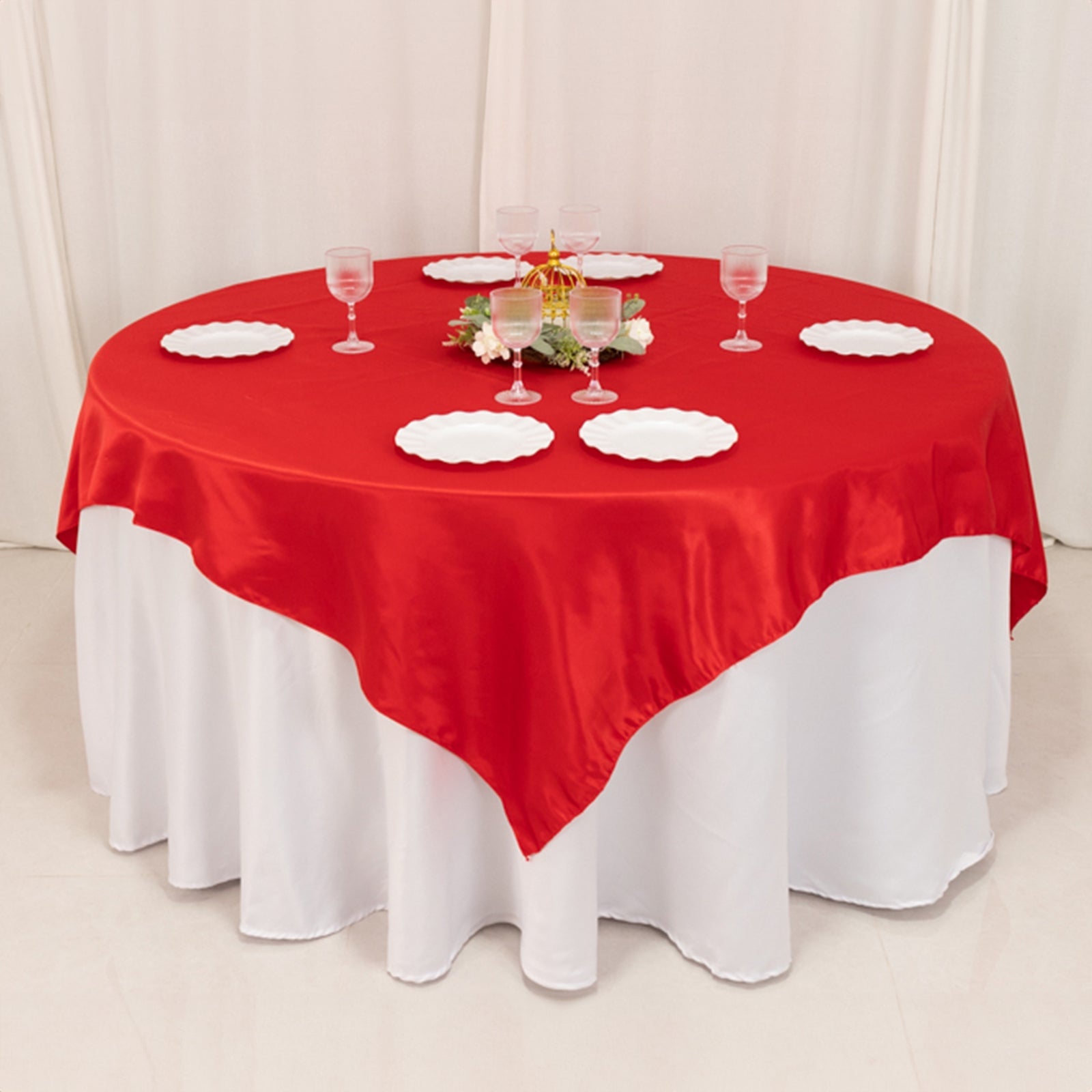 Hot Sale! Red Lamour Satin Square Table Overlay 72x72 for Various Events