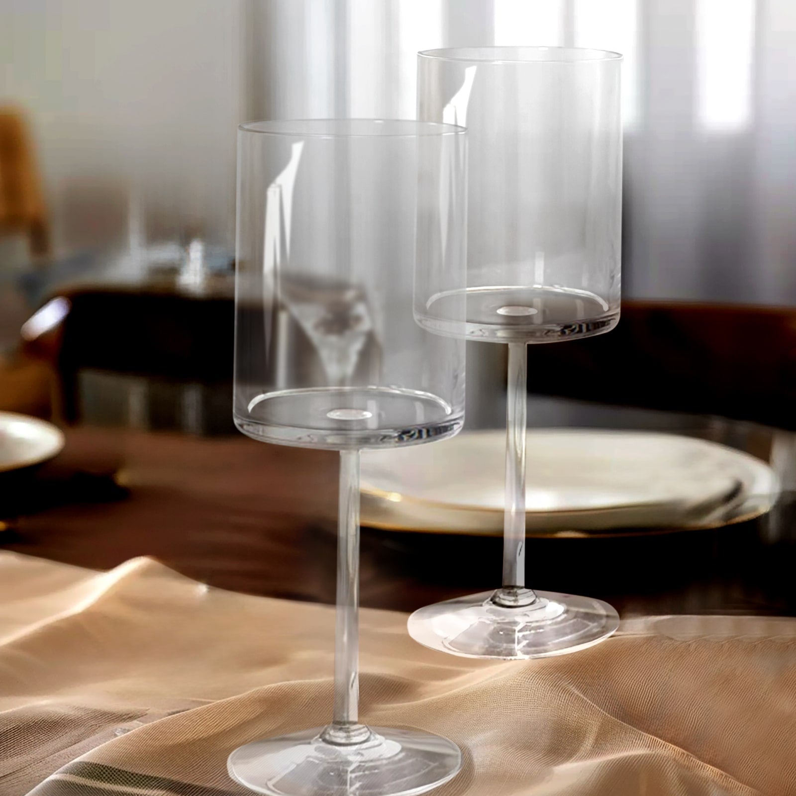 6-Piece Set of Clear Plastic Long Stem Cylindrical Cocktail Glasses - 10oz Shatterproof Tumblers