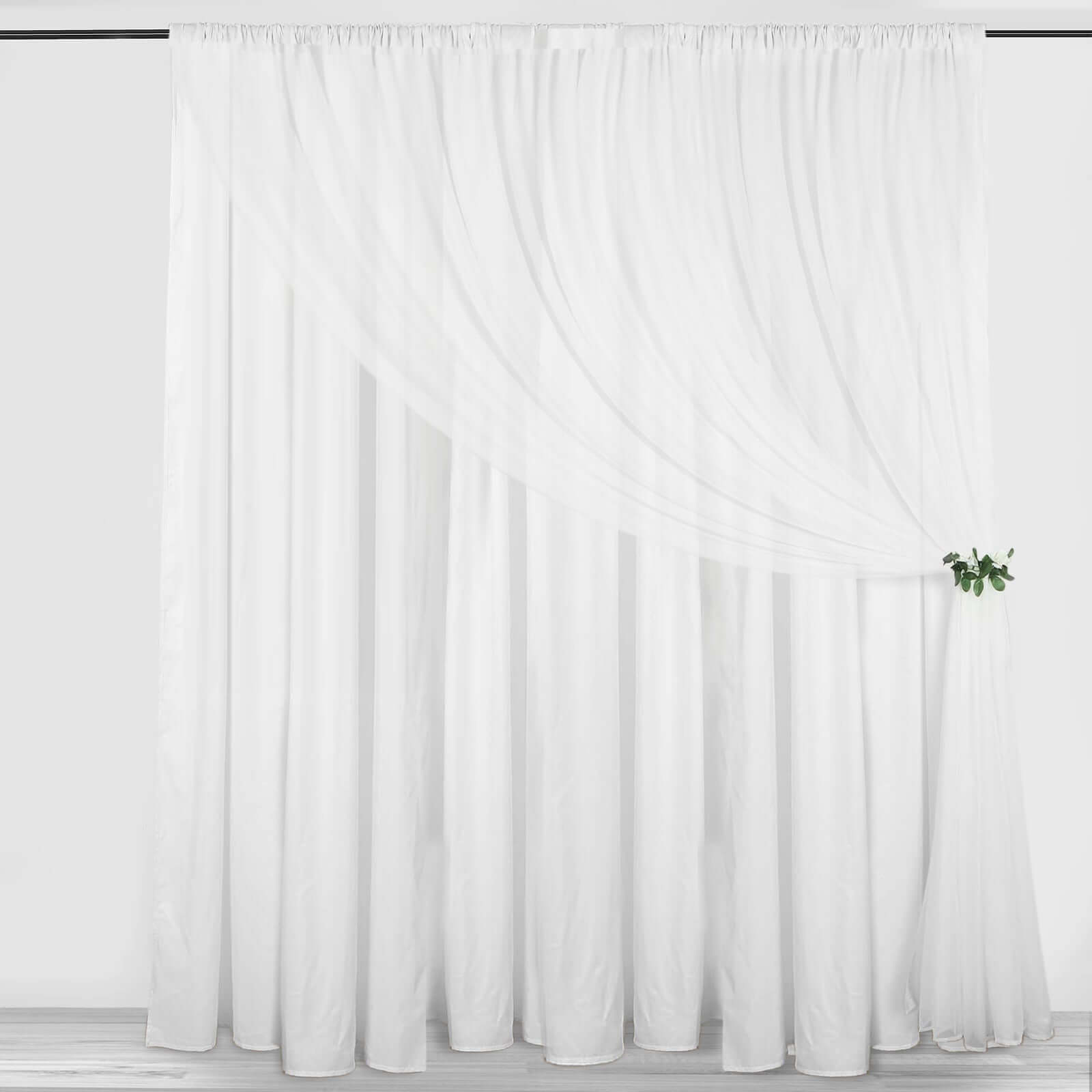 Sale! 10ftx10ft Dual - Layer White Polyester & Chiffon Event Curtain Drapes with Rod Pockets