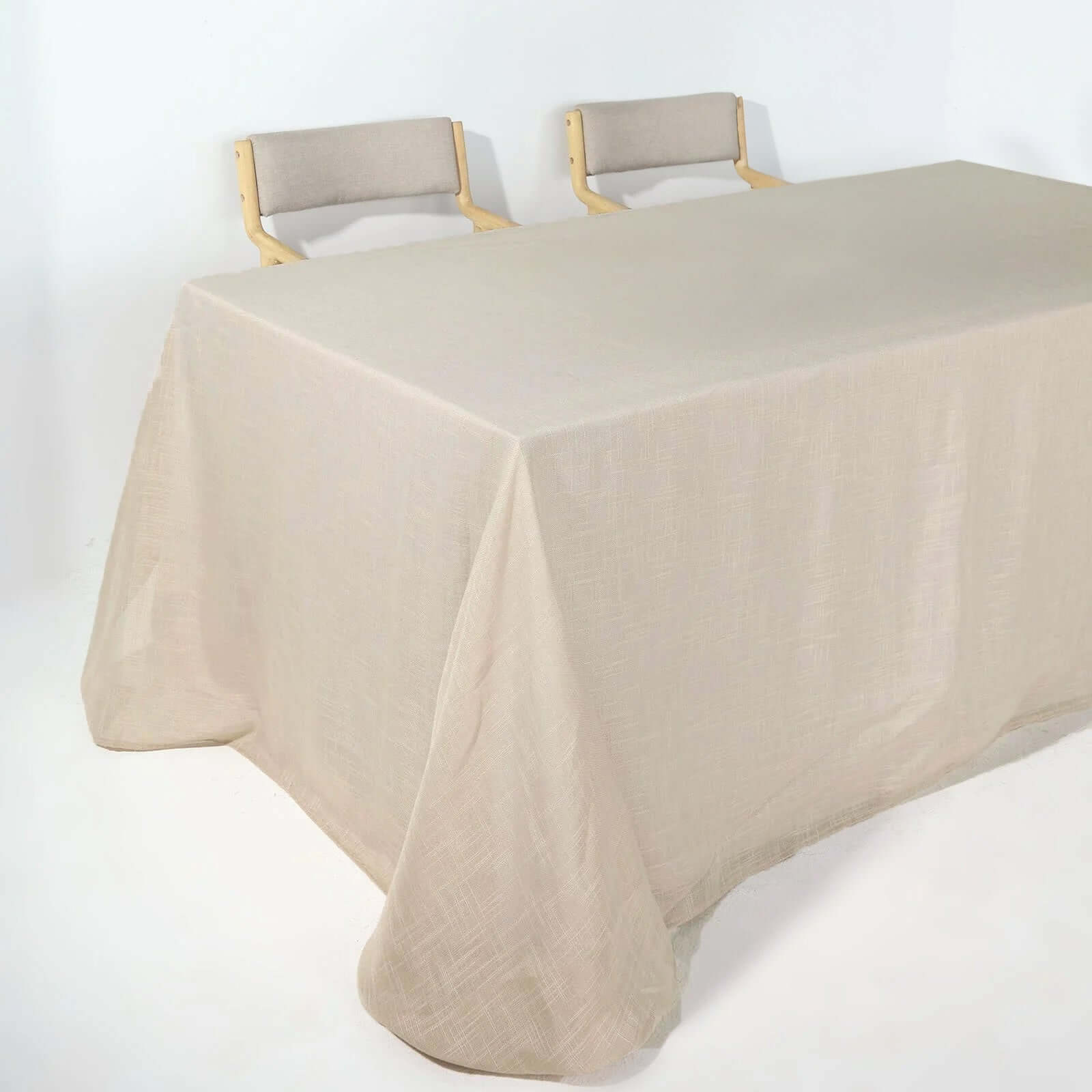 Beige Faux Linen Rectangular Tablecloth - Wrinkle-Resistant, Slubby Texture