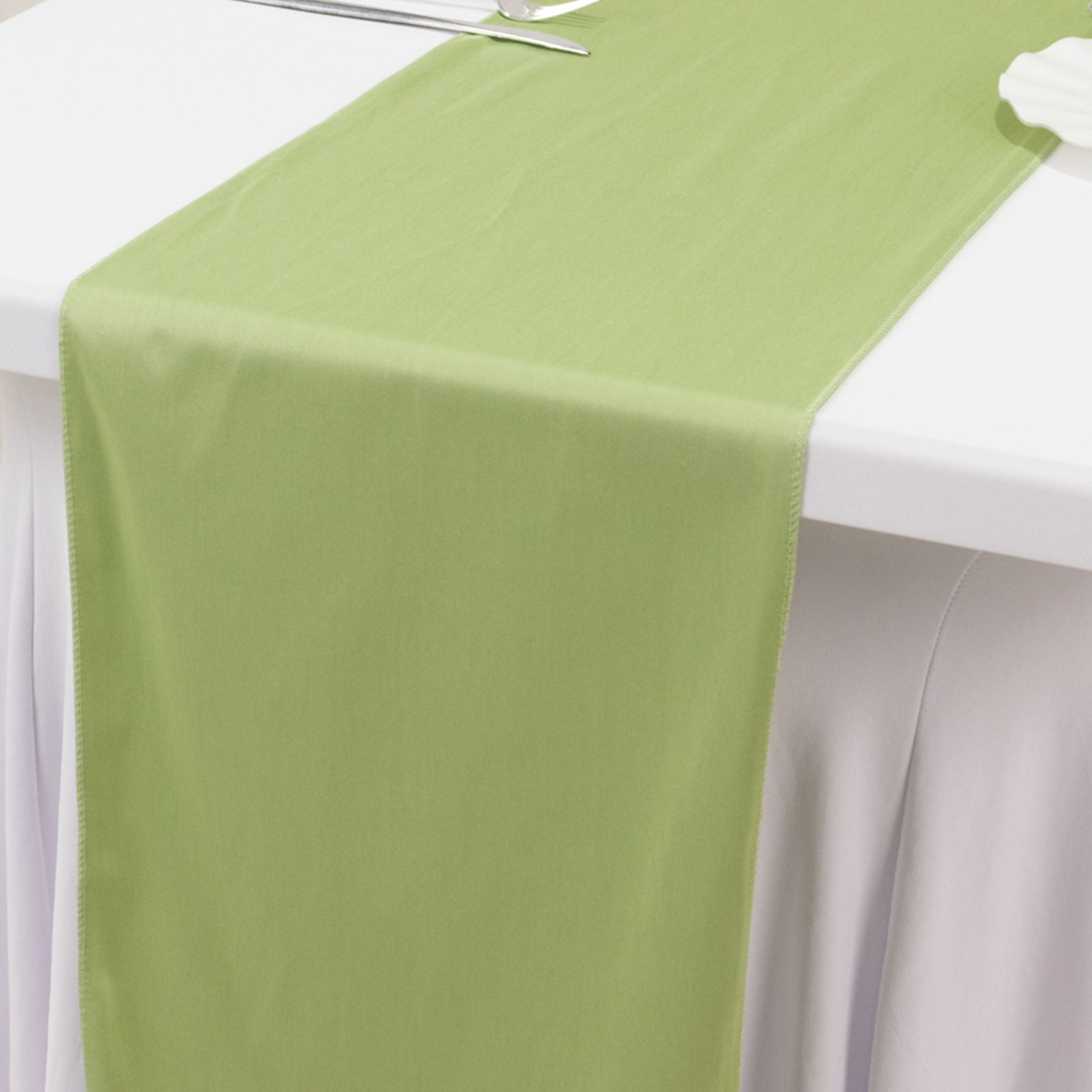Premium Wrinkle-Free Sage Green Scuba Polyester Table Runner (12x108 Inches) for Events
