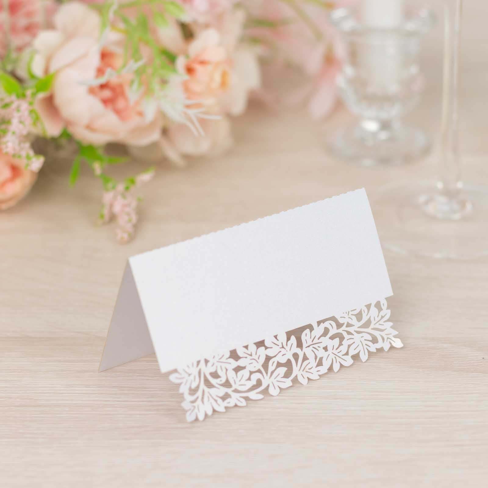 Hot Deal! 50-Pack Printable White Wedding Place Cards with Laser-Cut Leaf Vine Design, 210 GSM