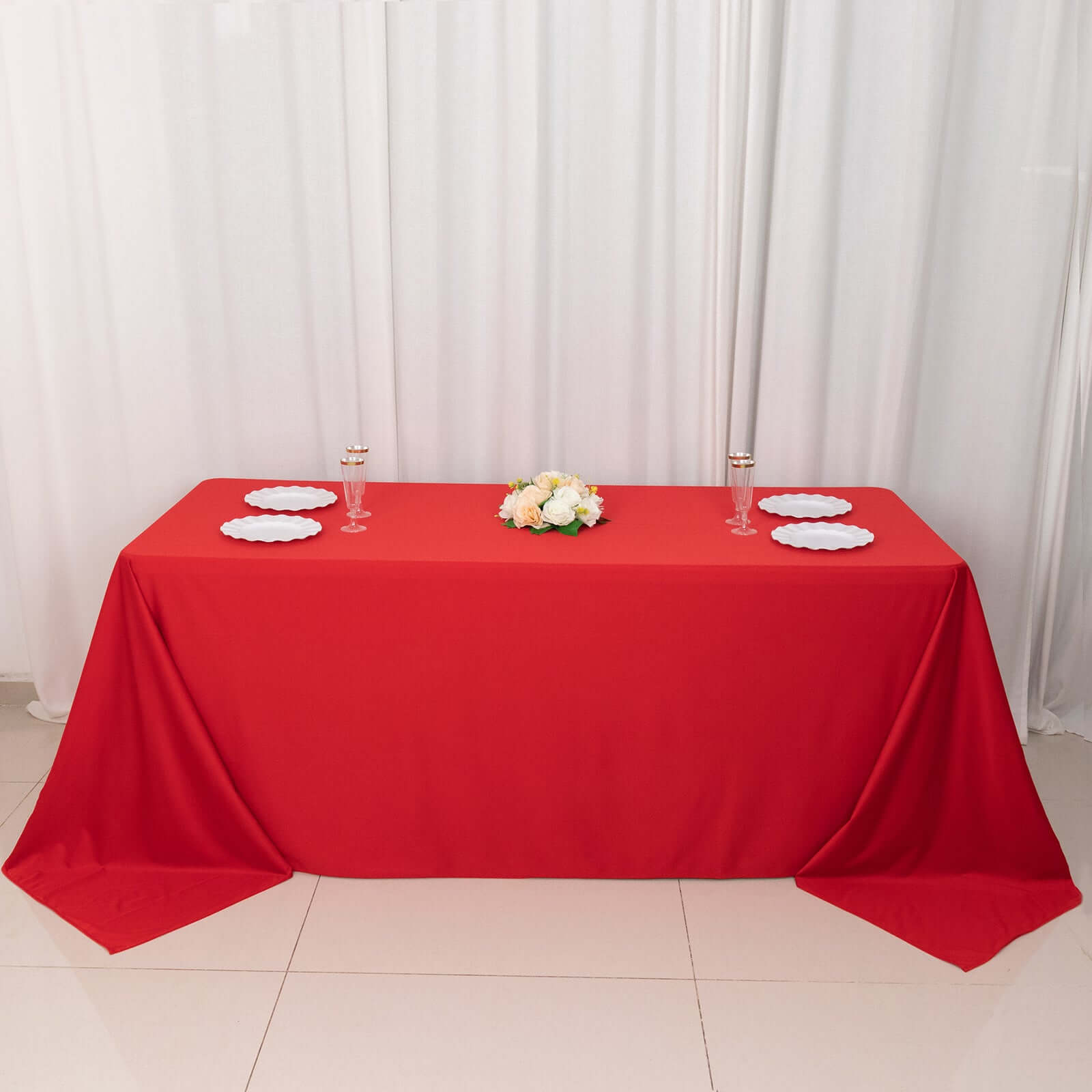 Exclusive Red Scuba Polyester 90x132 Wrinkle-Free, Stain-Resistant Rectangular Tablecloth