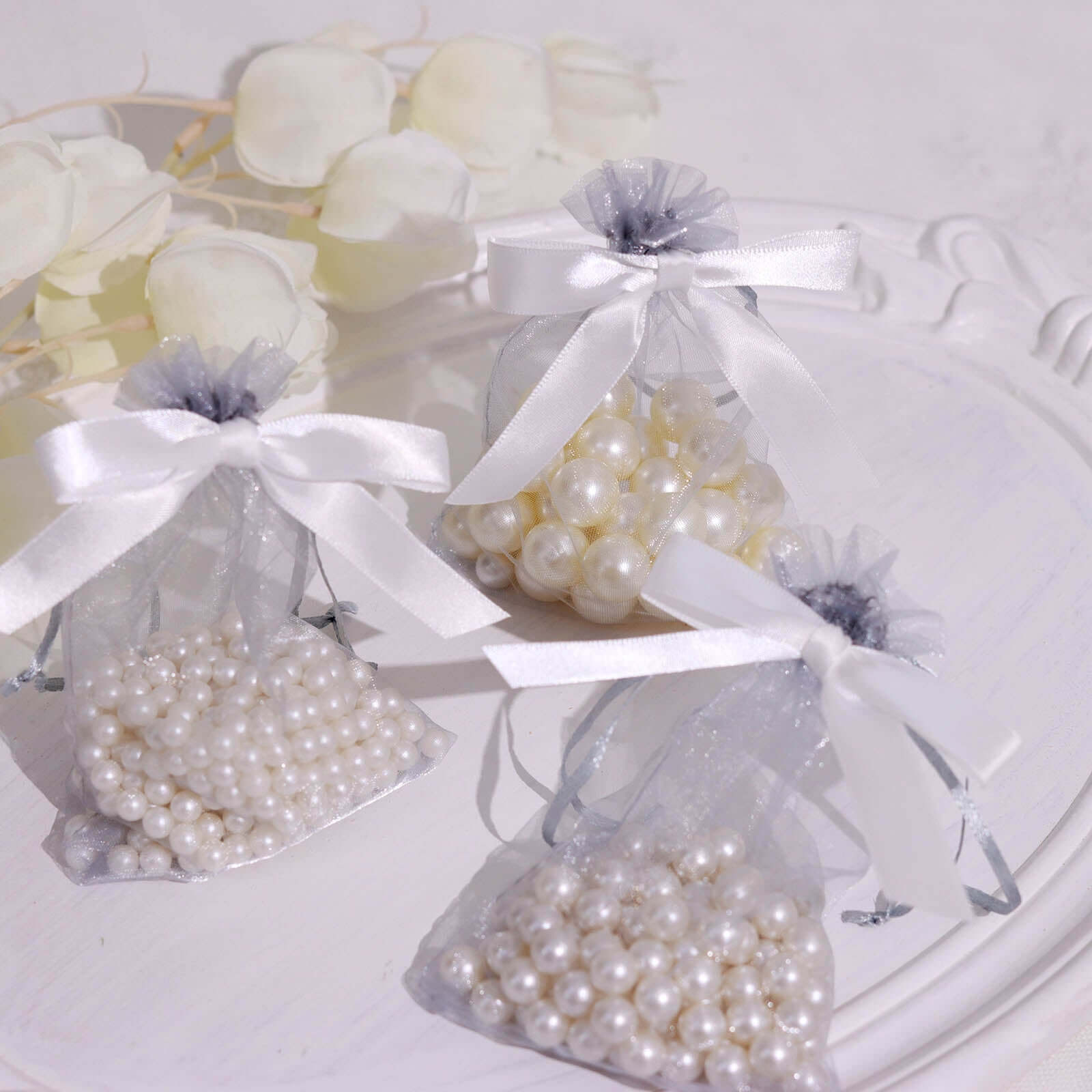 50 Pcs White Satin Ribbon Bows with Twist Ties - Ideal for Party Favors and Gift Decor