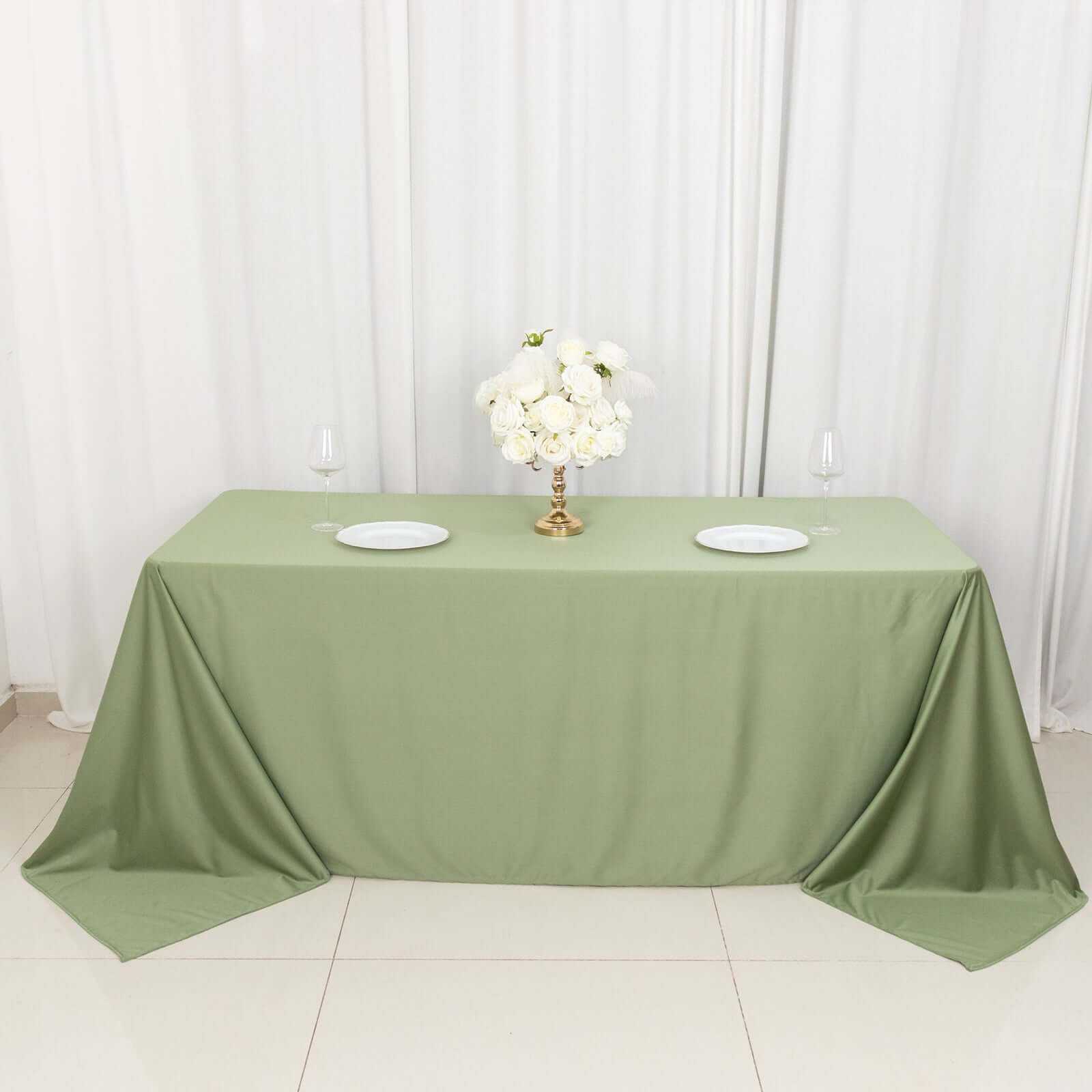 Premium Wrinkle-Free & Stain-Resistant Dusty Sage Green Scuba Tablecloth (90x132)