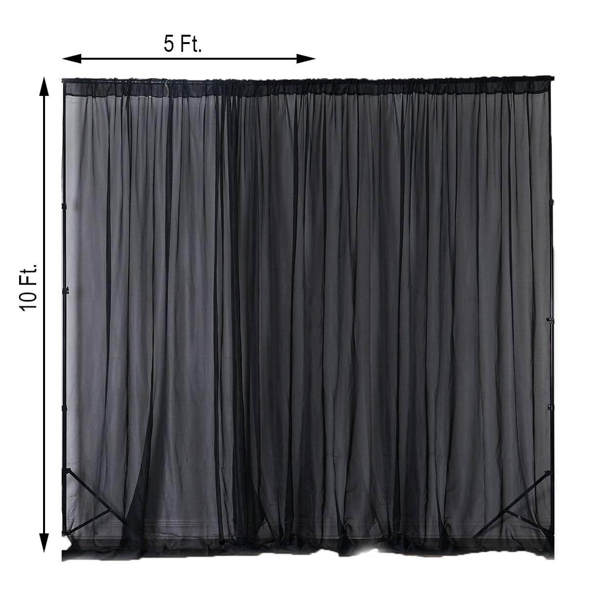 2-Pack 10ftx10ft Black Durable Flame-Resistant Chiffon Event Curtain Drapes with Rod Pockets