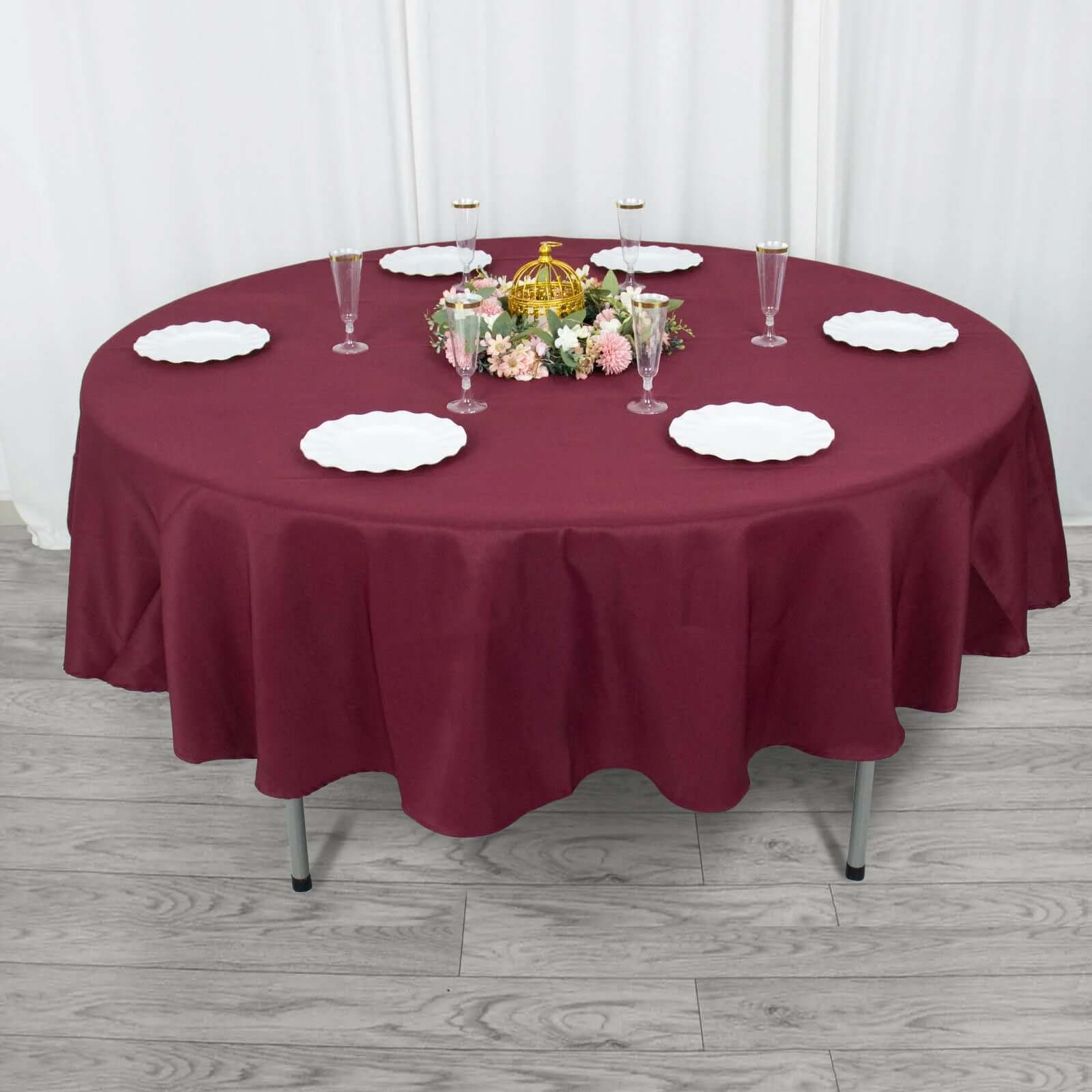 Exclusive Offer! 90-Inch Round Burgundy Premium Polyester Tablecloth, Stain & Wrinkle Resistant, 220GSM