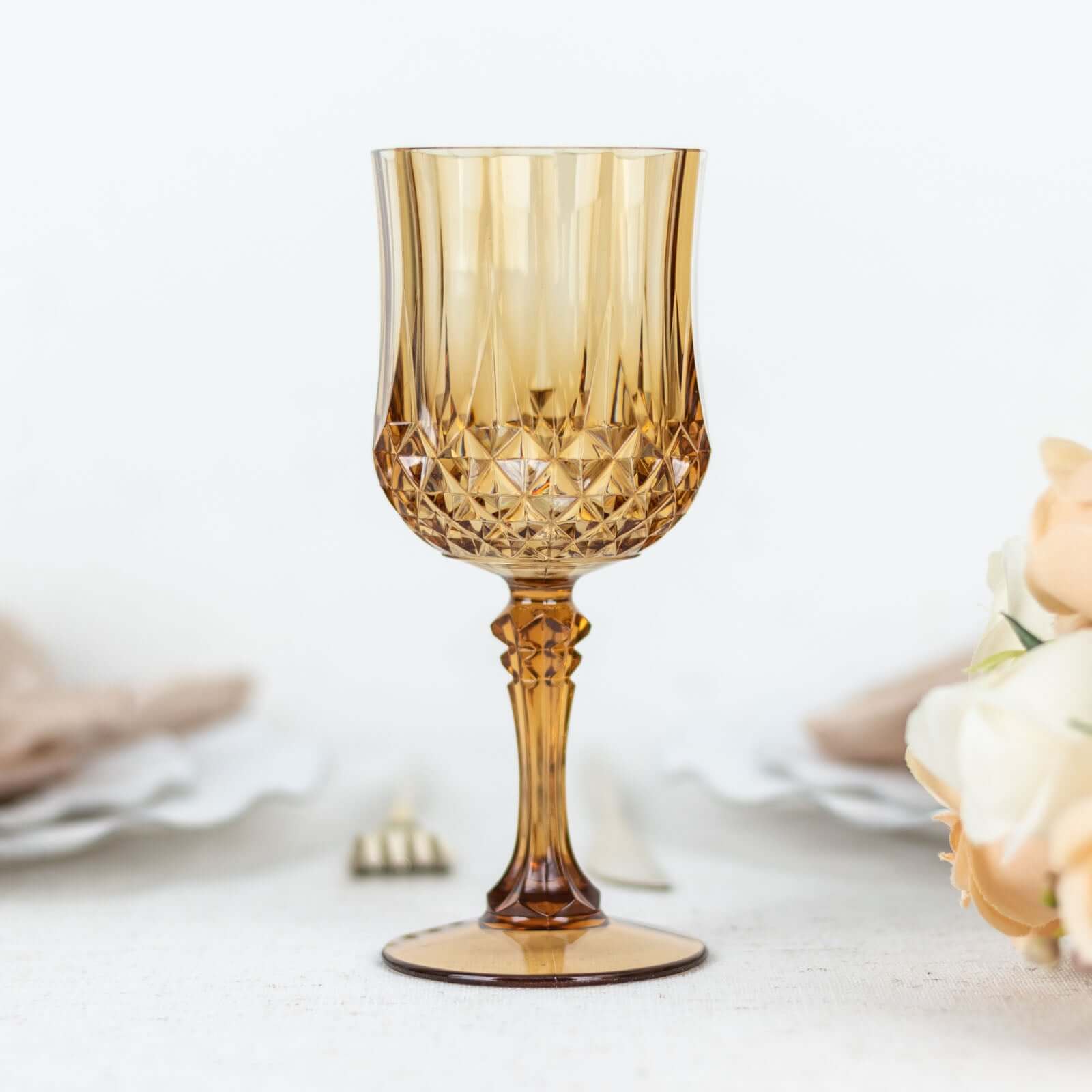 8oz Shatterproof 6-Pack Amber Gold Plastic Cocktail Goblets with Crystal Cut Design