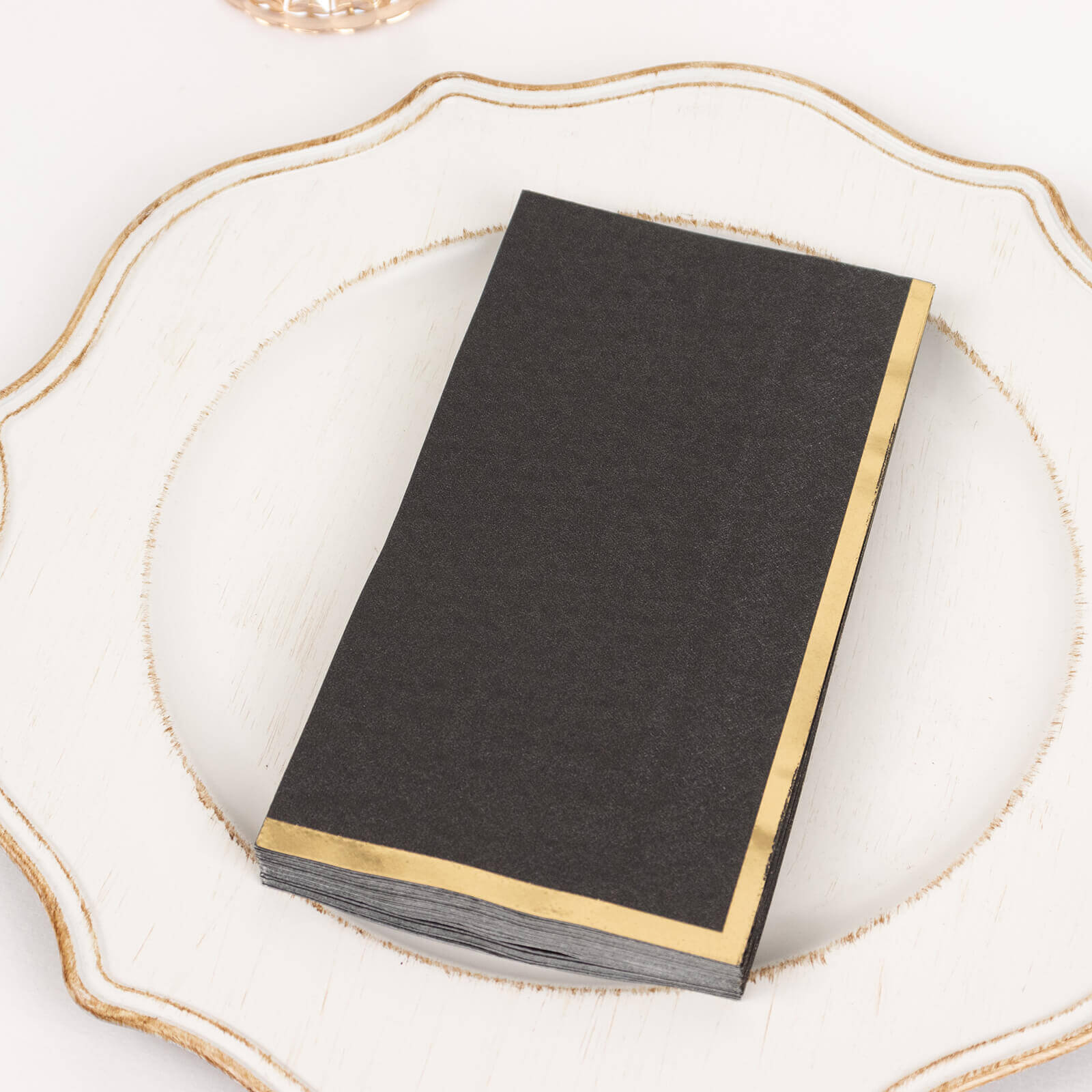 Hot! 50-Pack 2-Ply Black Paper Dinner Napkins with Gold Foil Edge - Ideal for Parties