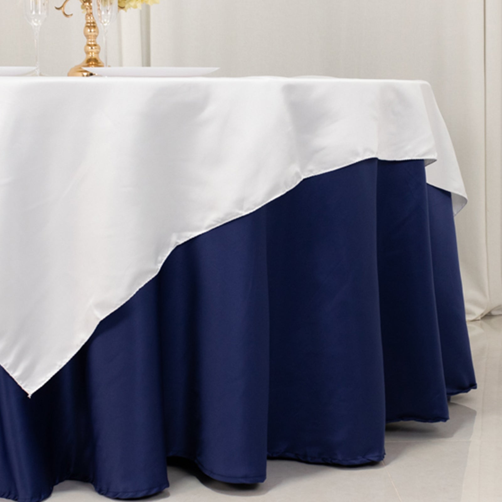 Luxury White Lamour Satin 72x72 Square Table Overlay for Special Events