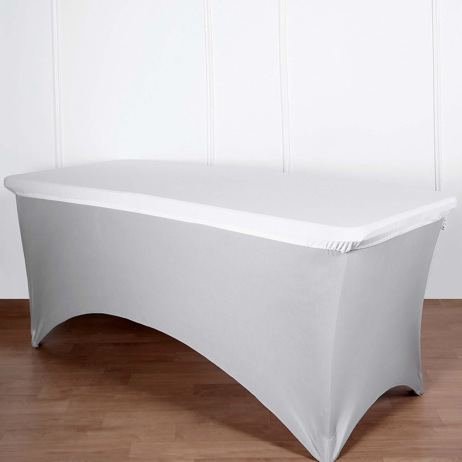 White Stretch Spandex 72x30 Rectangle Fitted Table Topper - Durable & Sleek