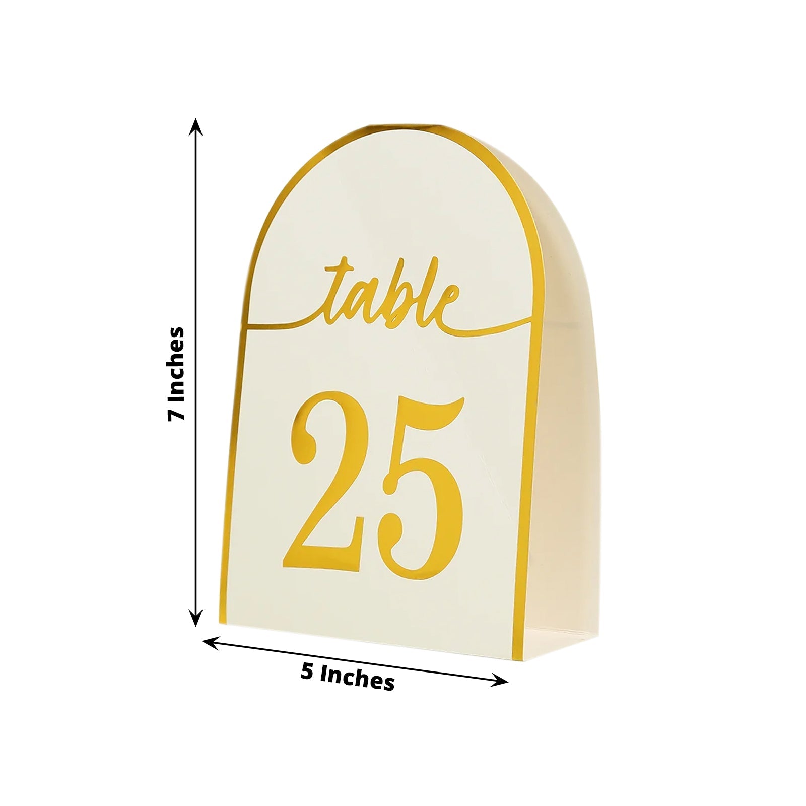 25-Piece Set of Disposable White Table Numbers with Metallic Gold Foil 1 - 25, Free - Standing Double - Sided
