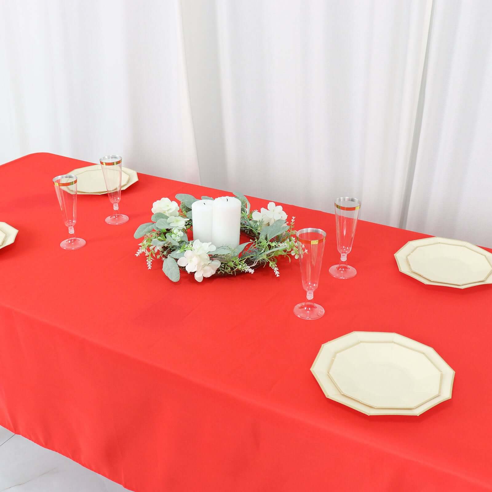 Hot Sale! Wrinkle-Resistant Red Polyester Rectangle Tablecloth, 54x96 for Various Events