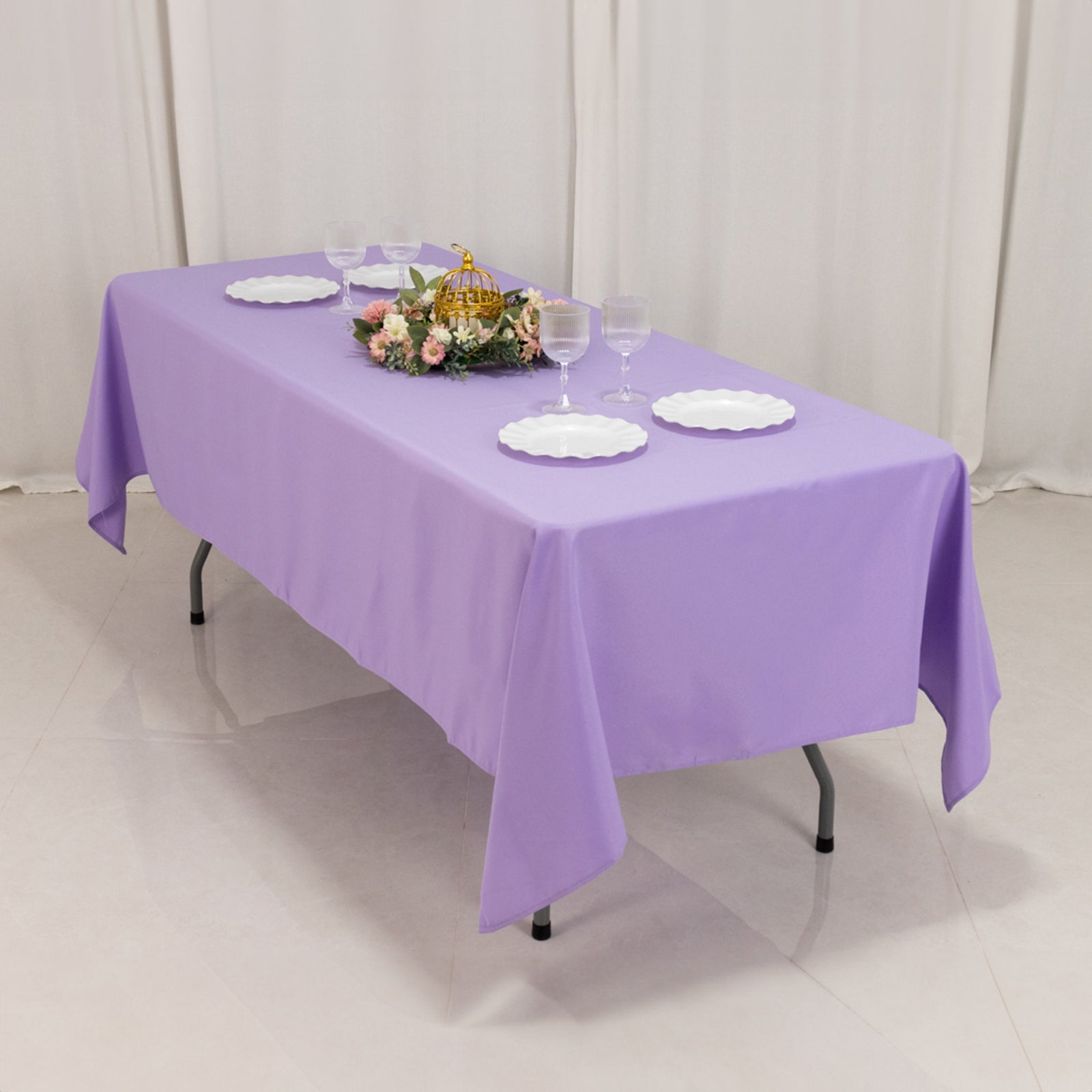 Hot Sale! Durable 220GSM Wrinkle-Resistant Lavender Lilac Premium Polyester Rectangle Tablecloth 60x102