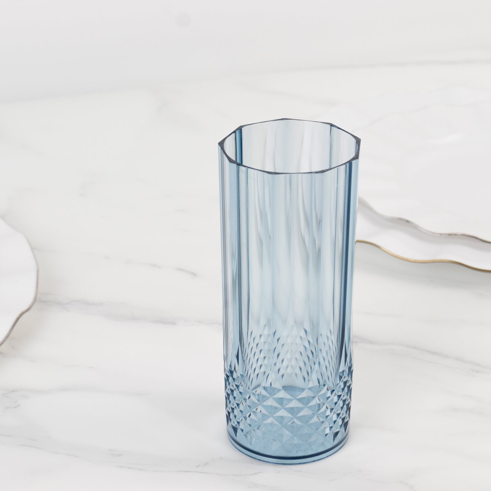6-Pack Shatterproof 14oz Dusty Blue Plastic Cocktail Tumblers - Crystal Cut Style